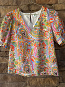 Jade V Neck Top Mardi Gras XS
