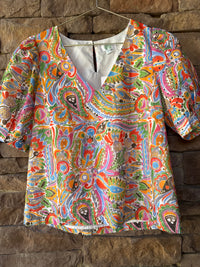Jade V Neck Top Mardi Gras XS