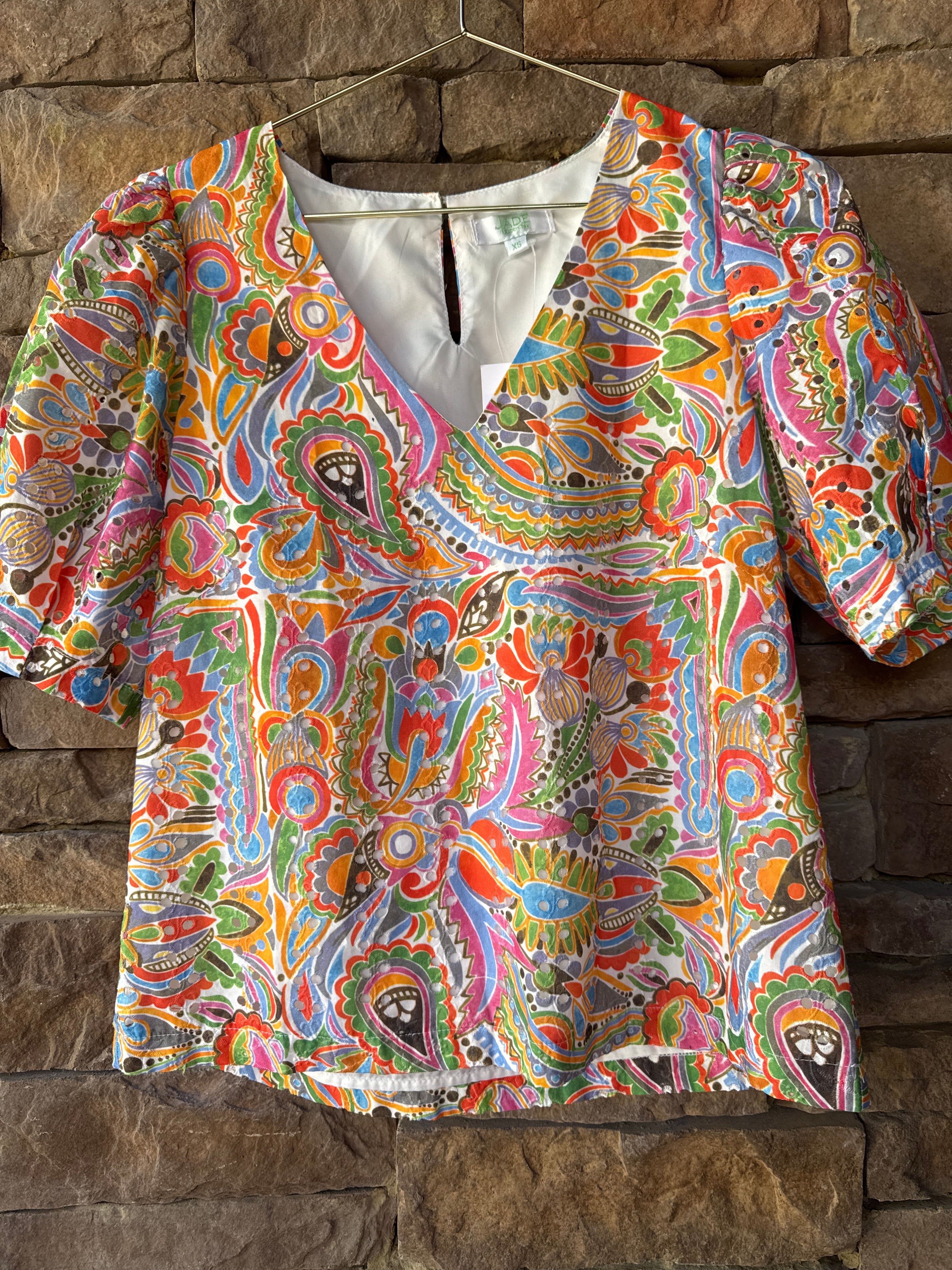 Jade V Neck Top Mardi Gras XS