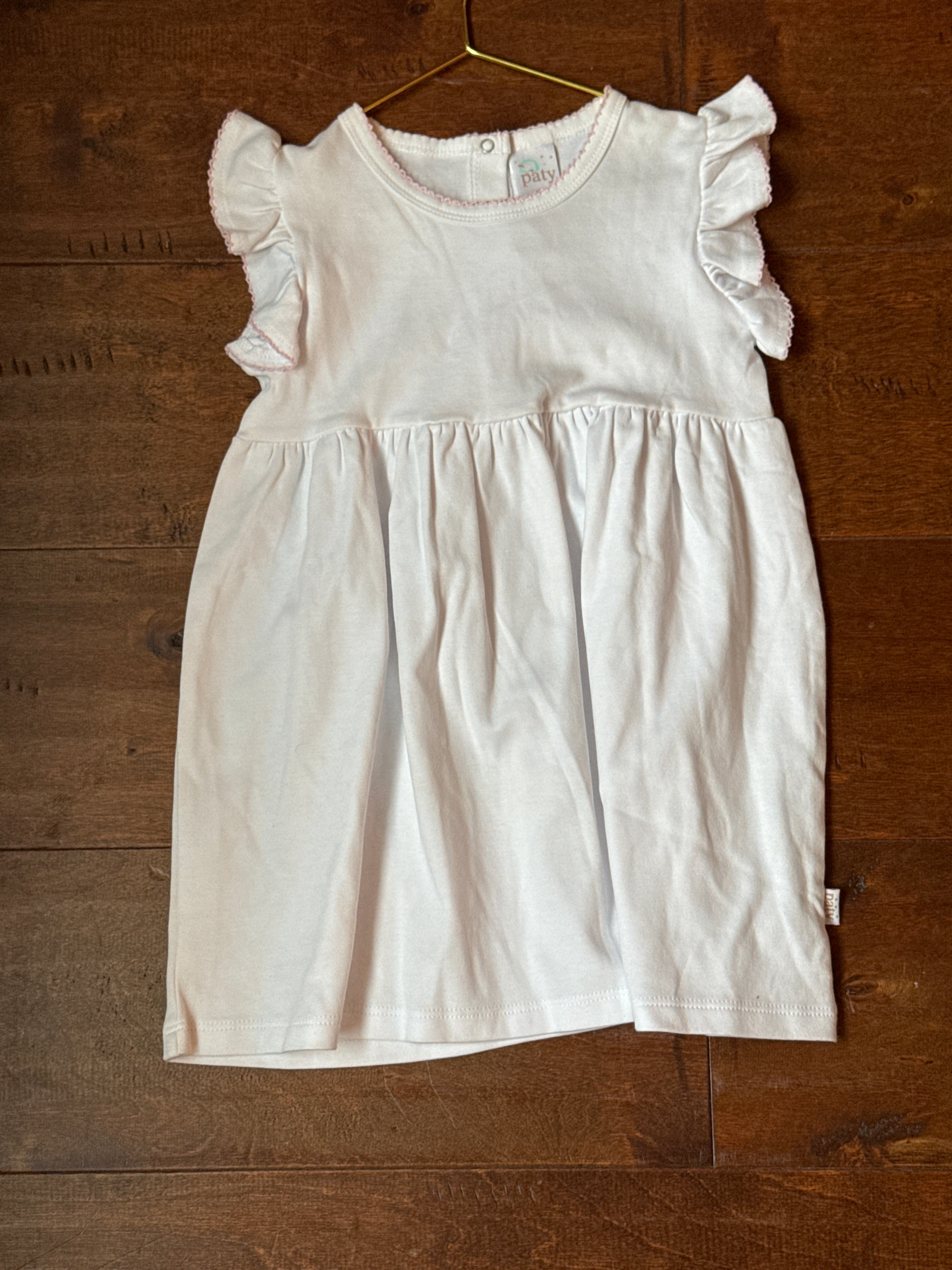 Paty white Dress pink trim 2T
