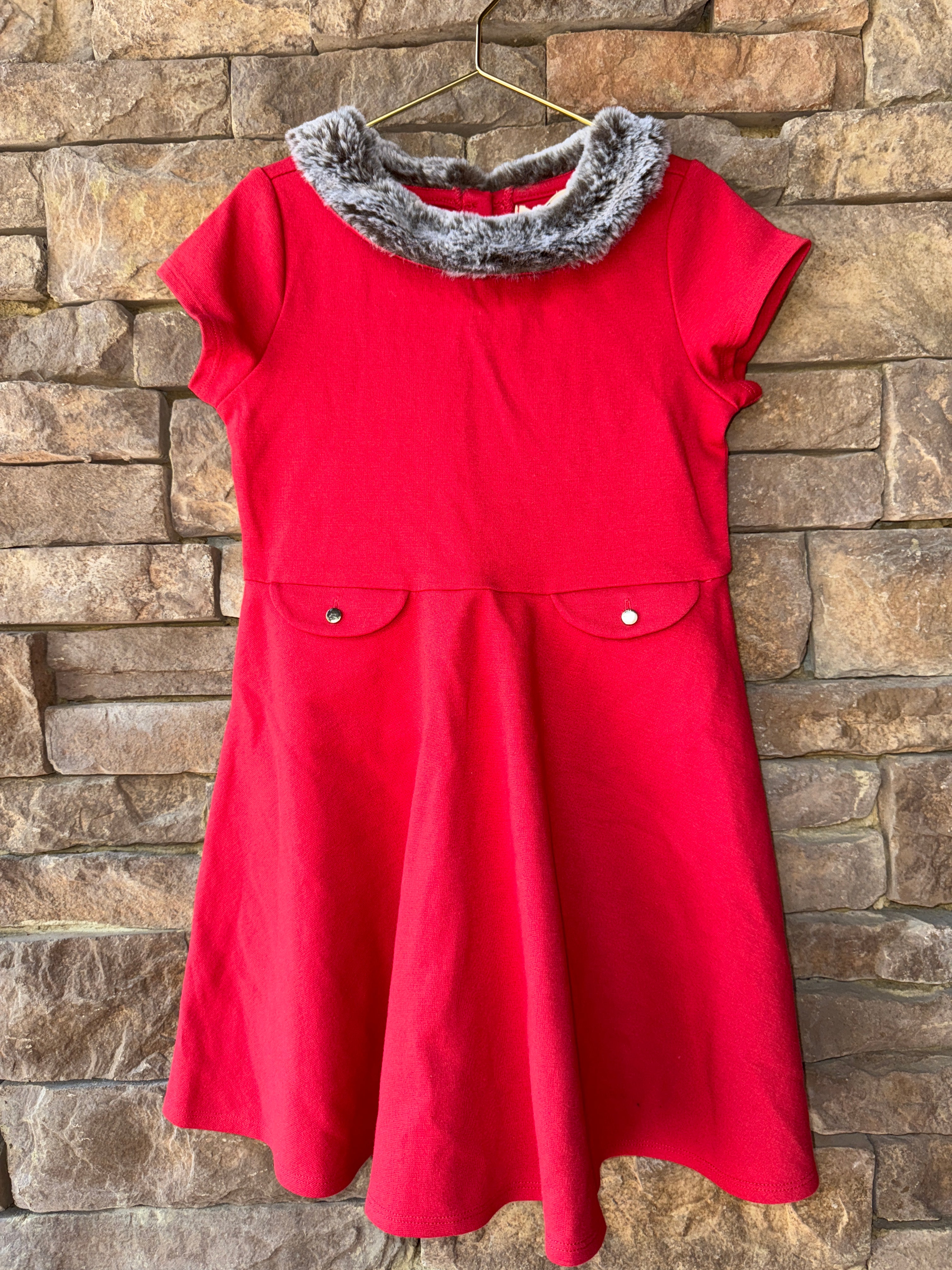 Hope & Henry Red ALine Dress -Fur Collar 5