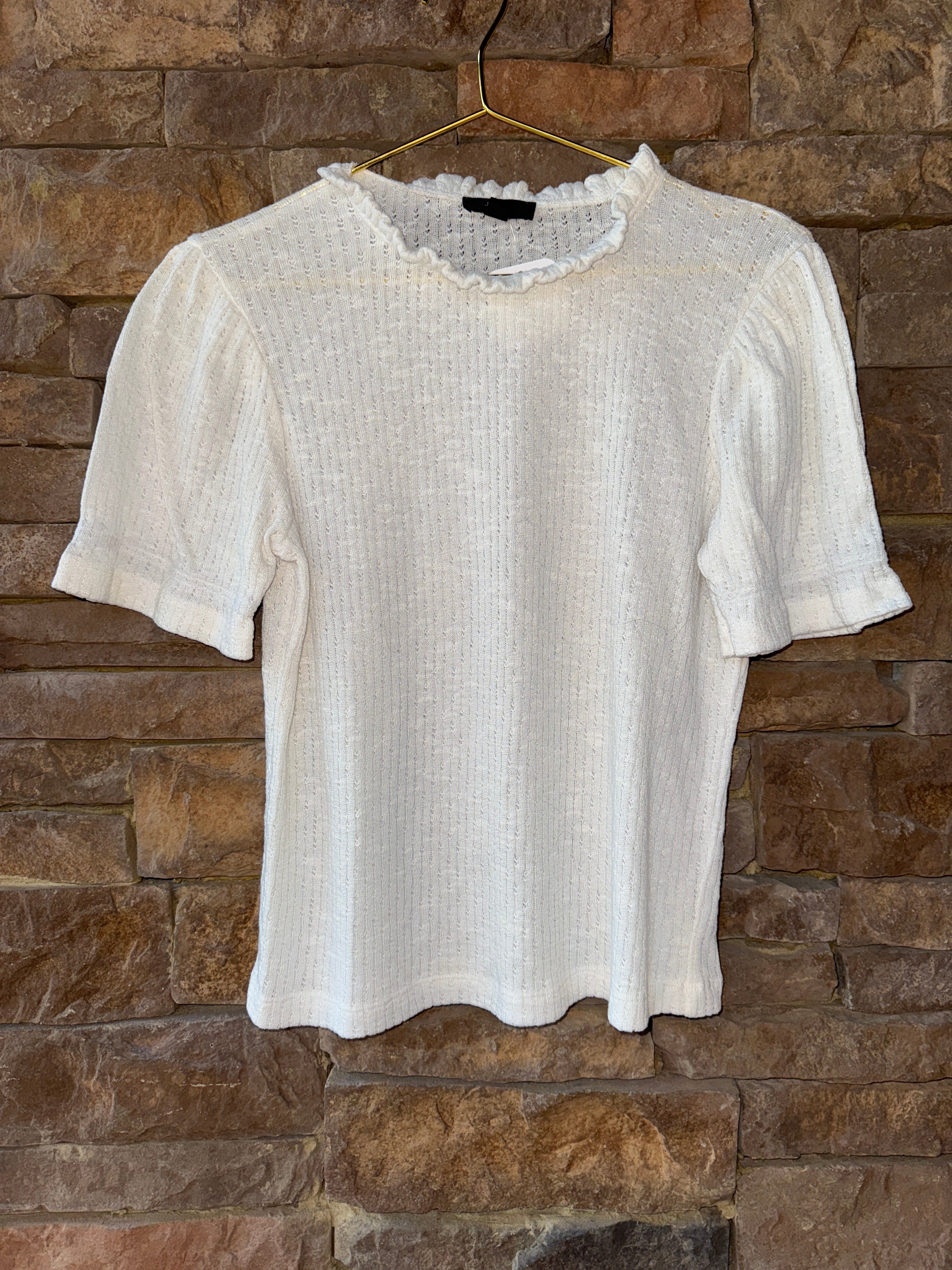 JCrew Cream Ruffle Collared Top M