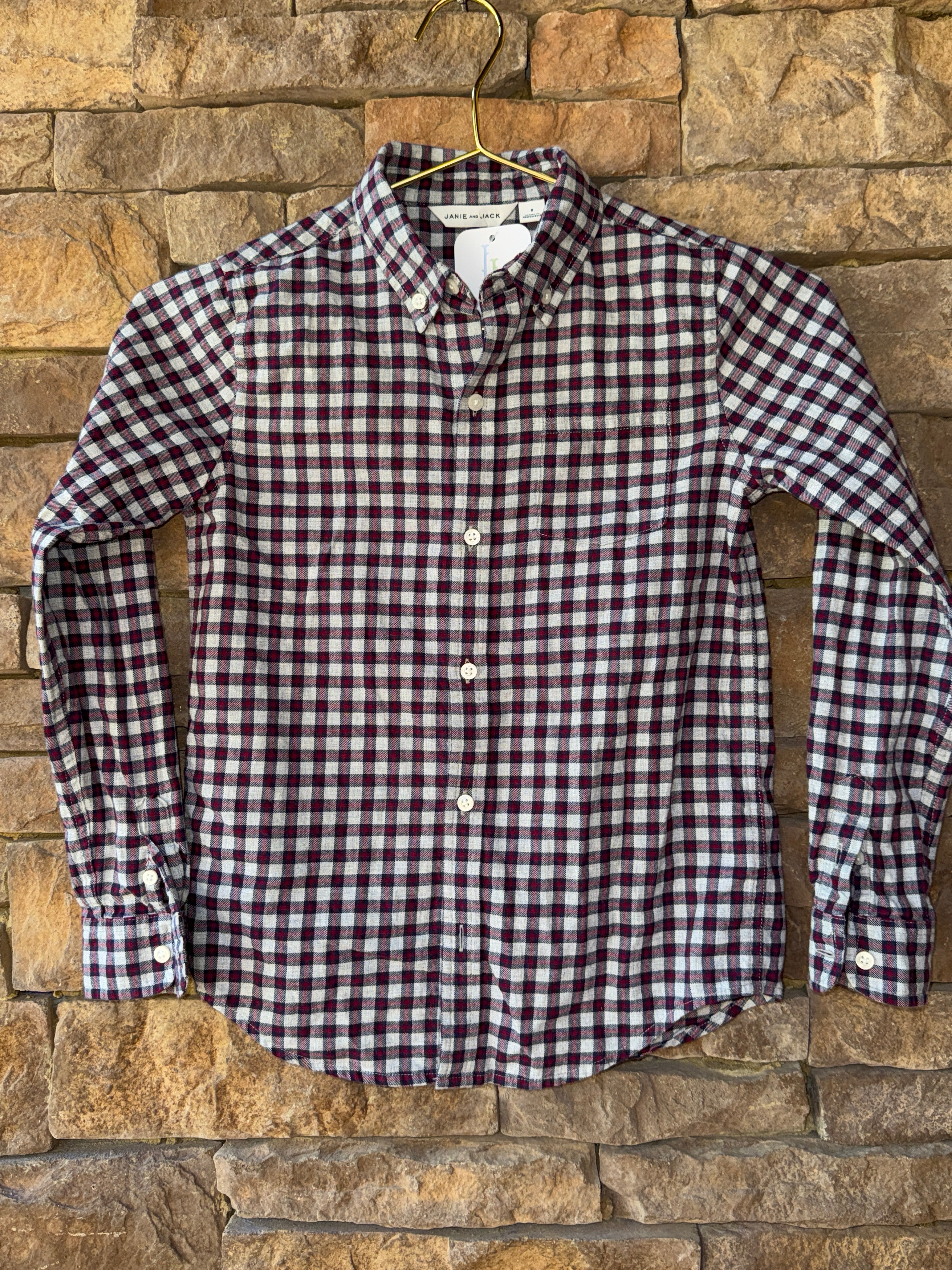 Janie & Jack Gingham GreyRed Ls Button Down 8