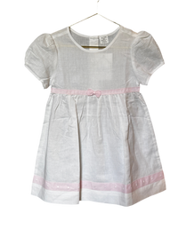 White Linen Dress with Pink Bow 18-24m