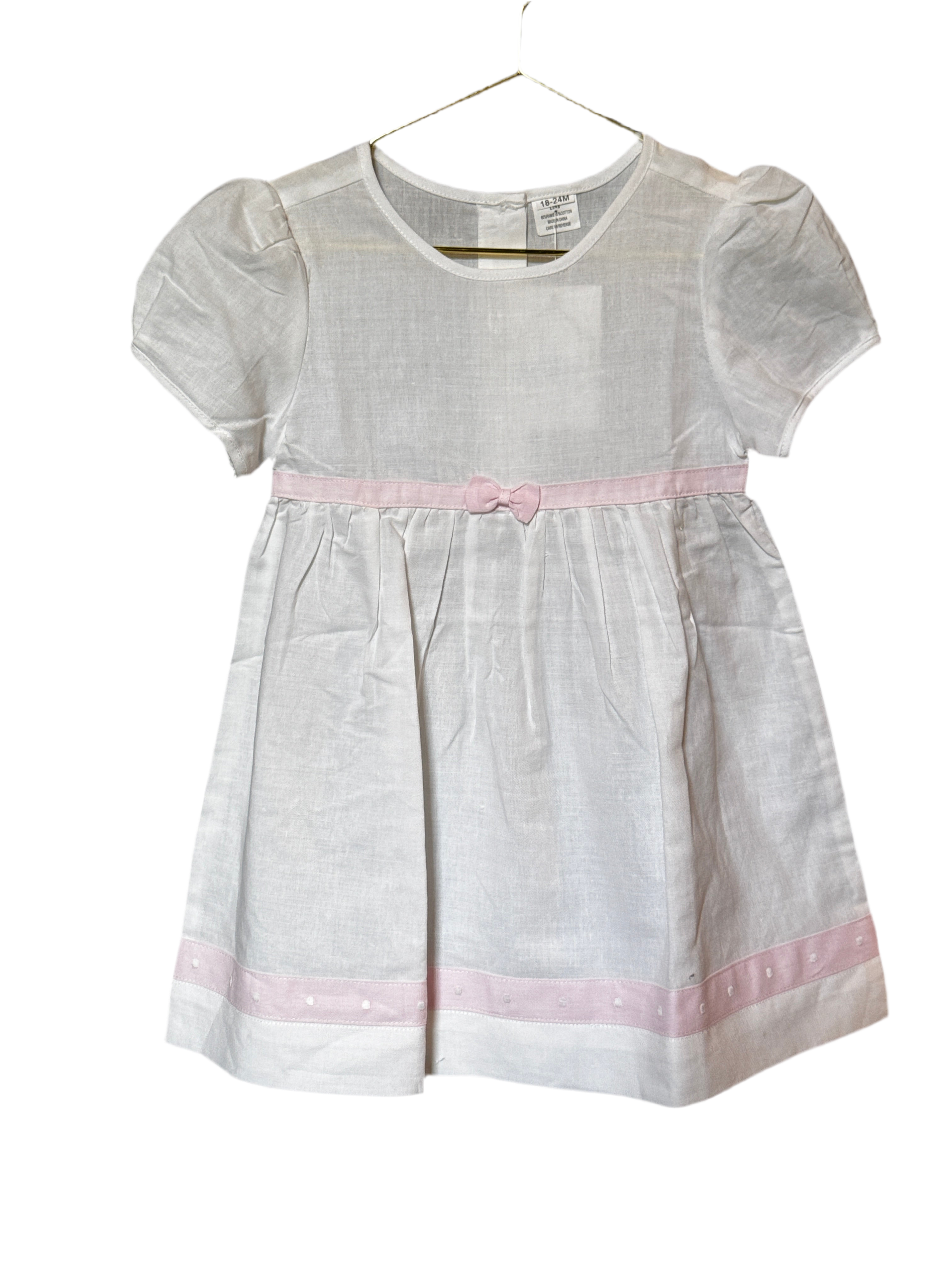 White Linen Dress with Pink Bow 18-24m