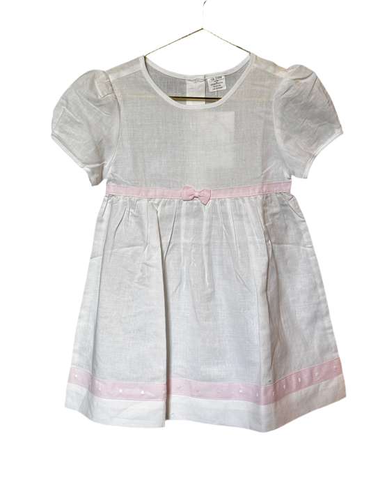 White Linen Dress with Pink Bow 18-24m