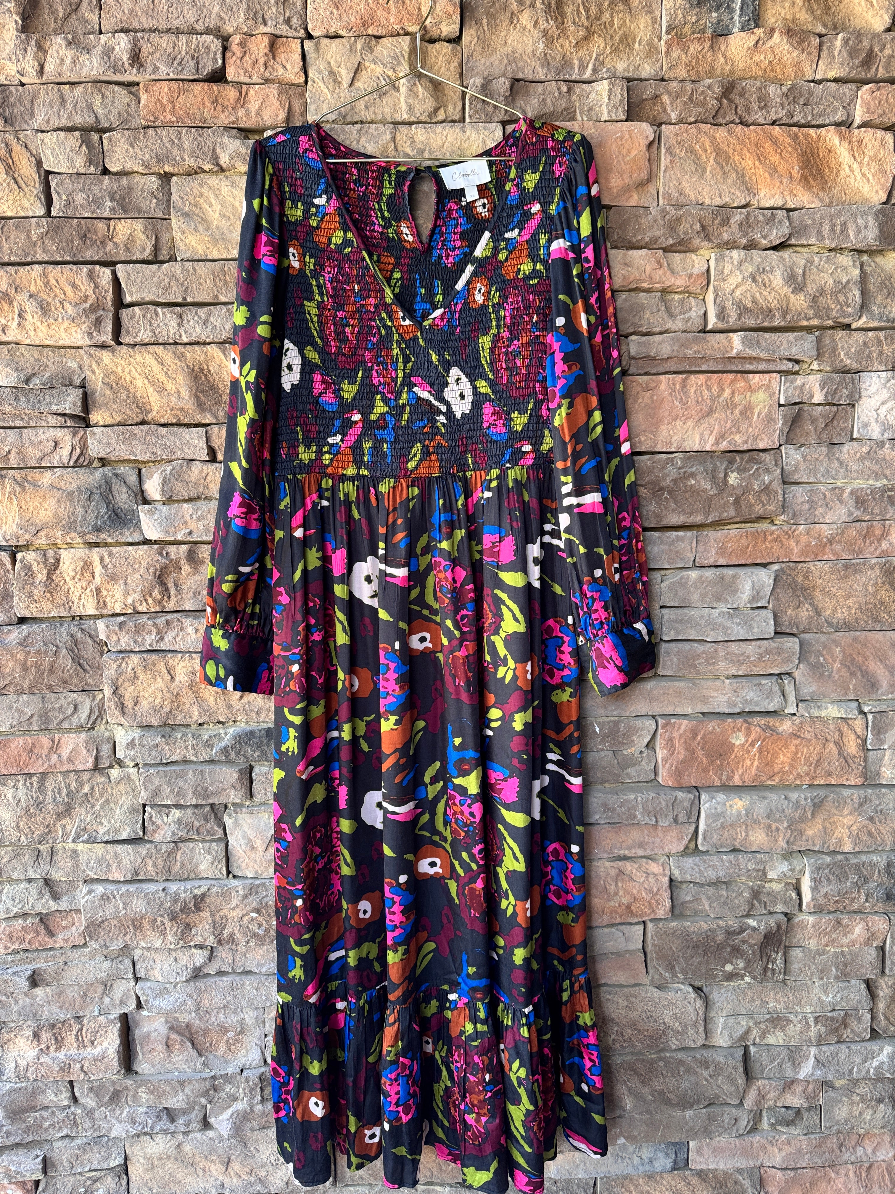 Cleobella Black and Multi Smocked Dress XL
