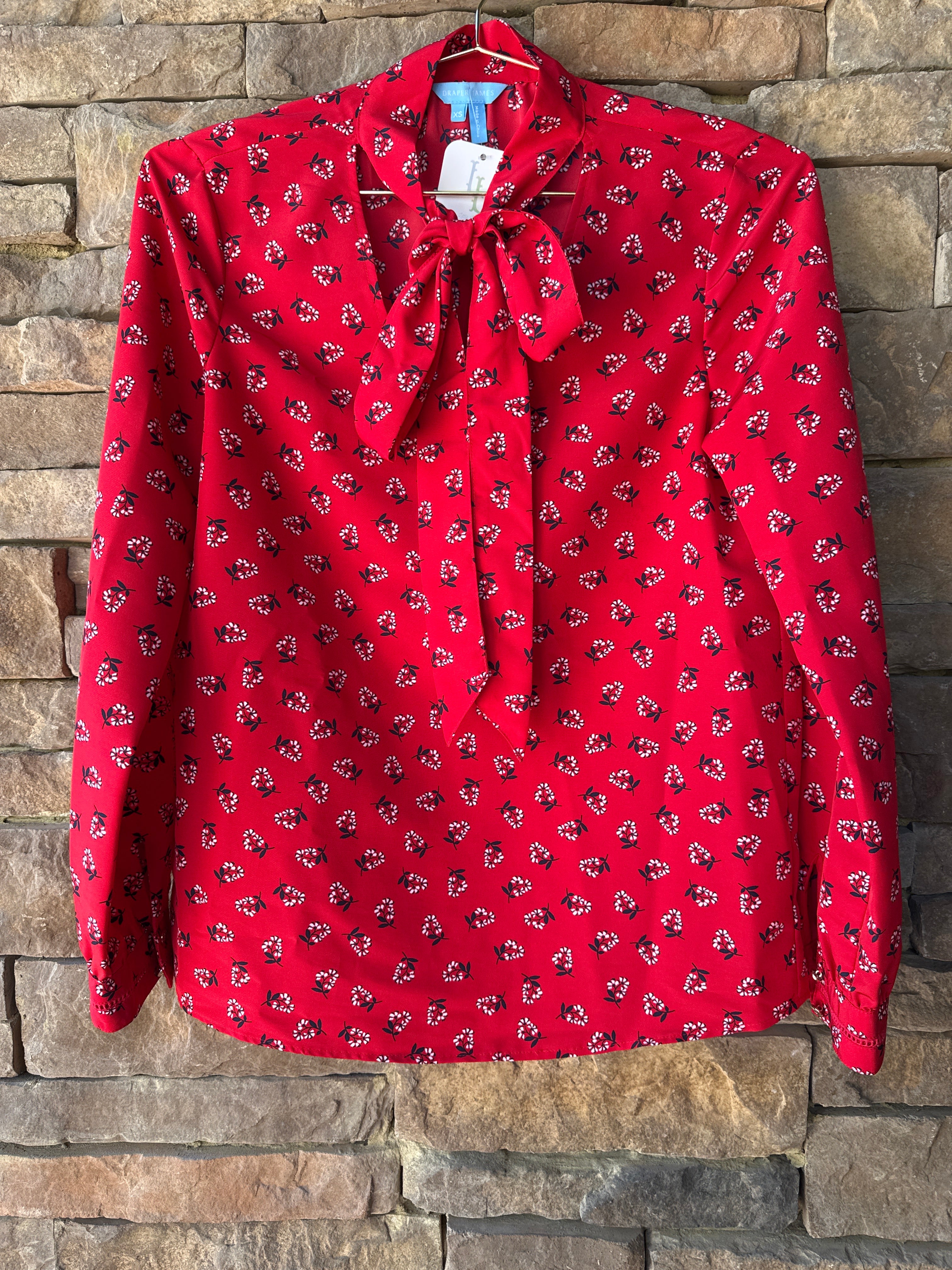 Draper James LS Red Floral Top XS