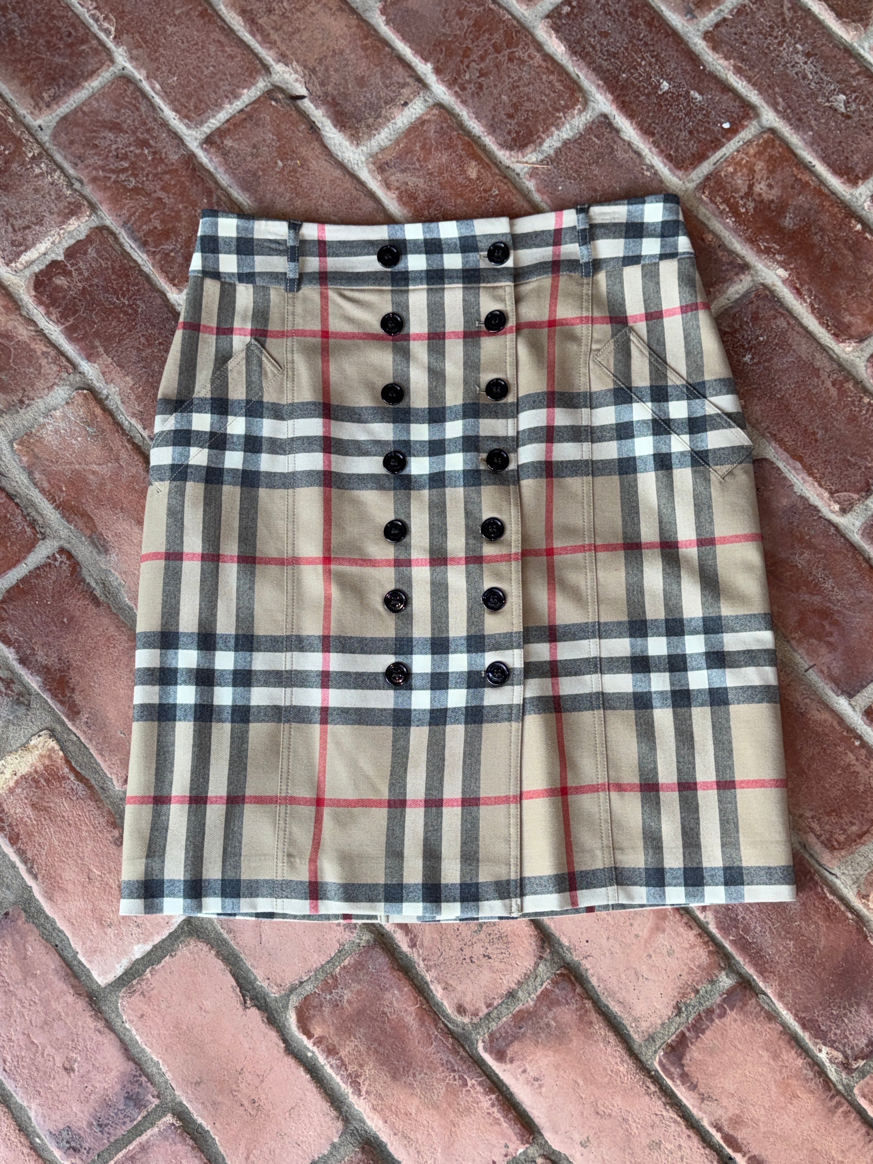 Burberry Plaid Button Front Skirt Size 12