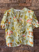 Rose + Olive Front Tie Floral Blouse M