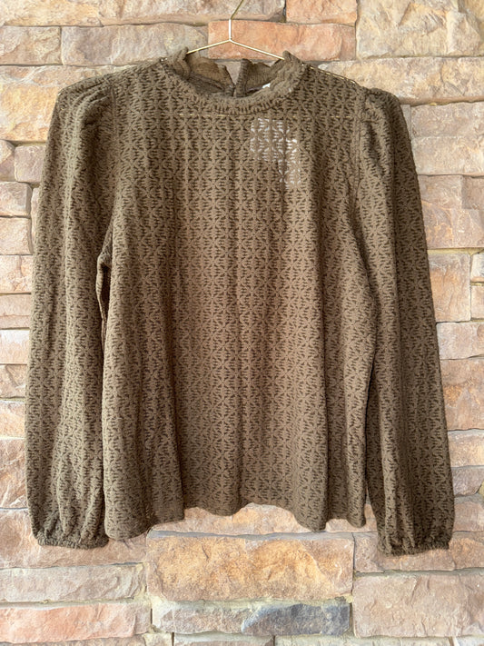 Loft Lace Detail Ls Top Army Green M