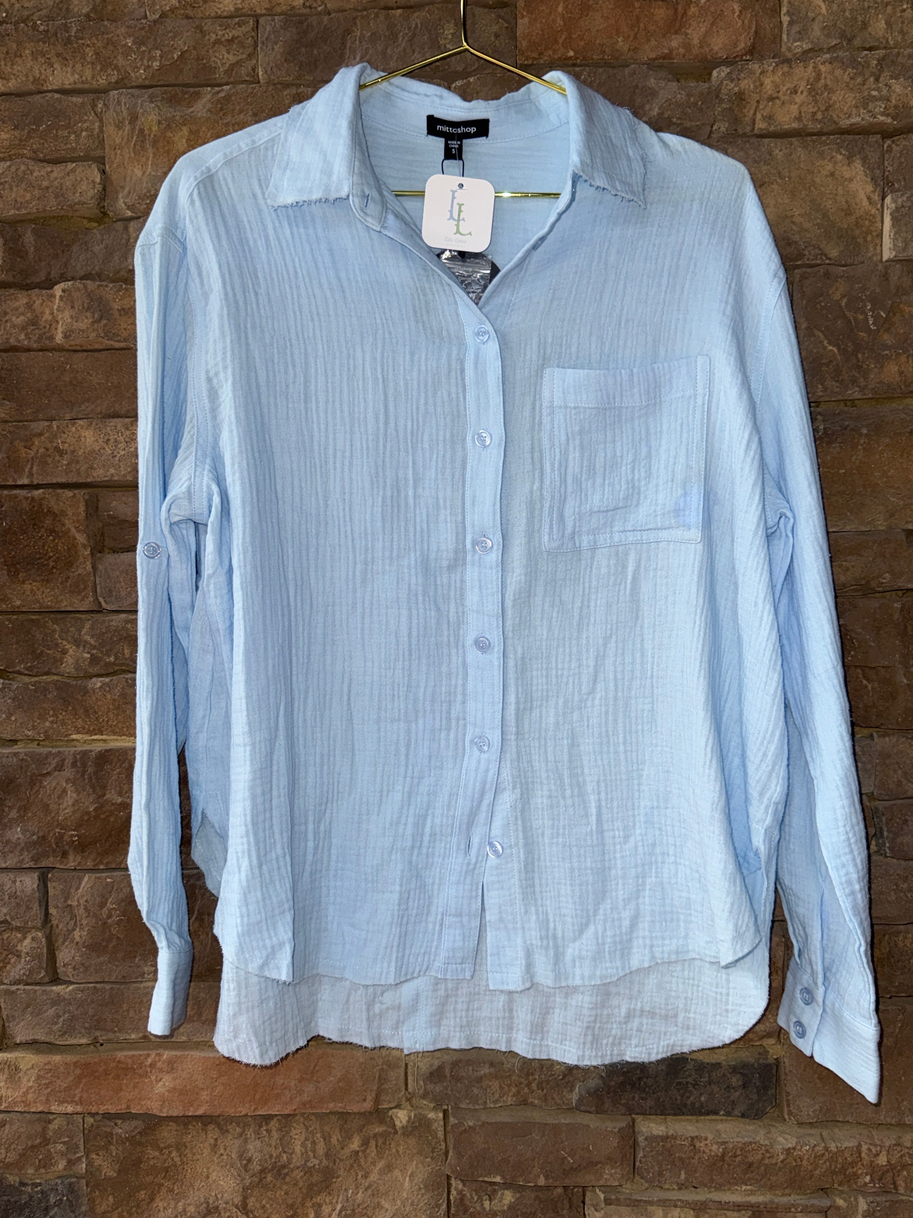 Mittoshop Easy Breezy Baby Blue Linenon Top LS S
