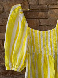Tuckernuck Yellow Striped Puff Sleeve Mini Dress L