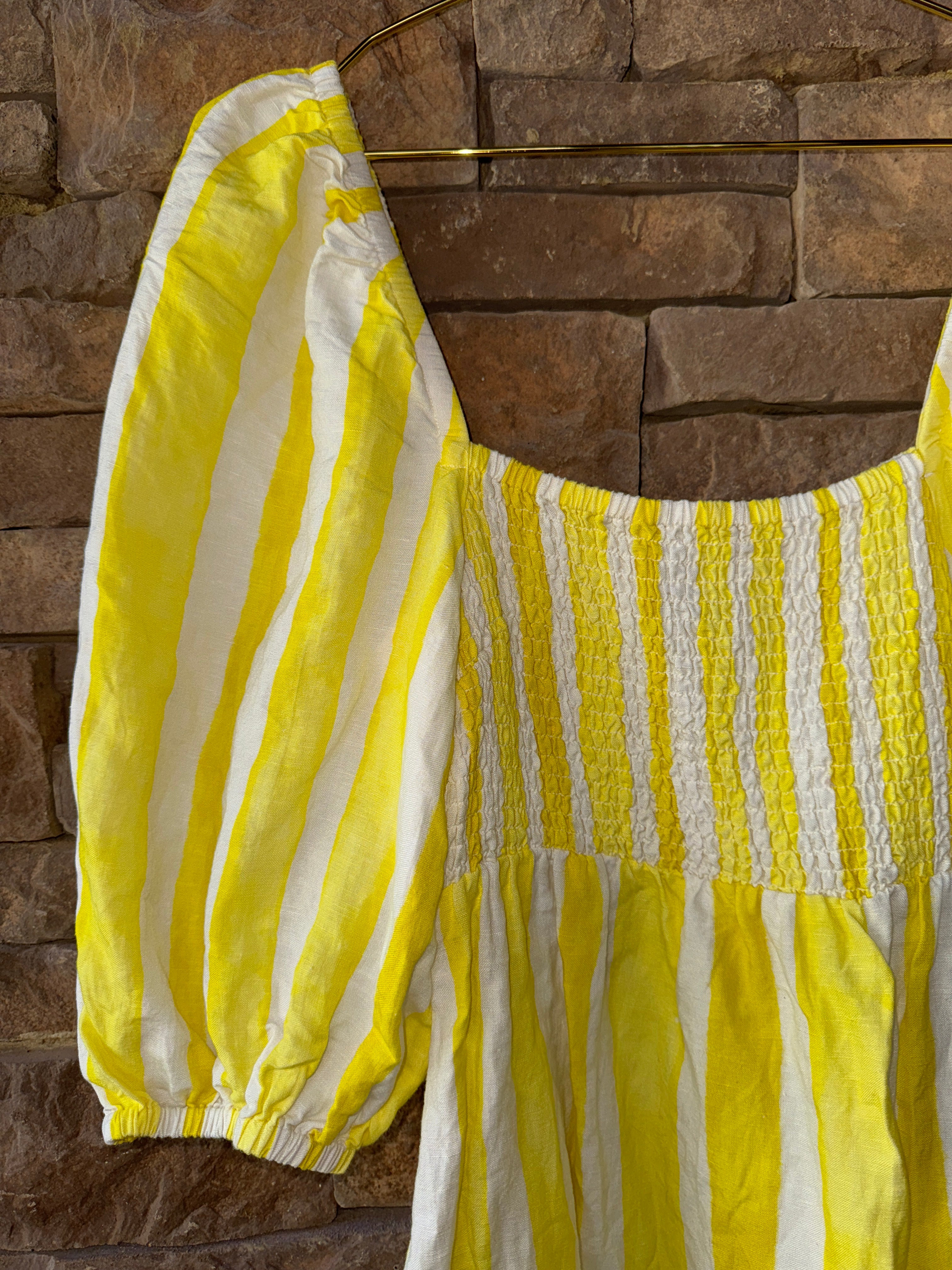 Tuckernuck Yellow Striped Puff Sleeve Mini Dress L