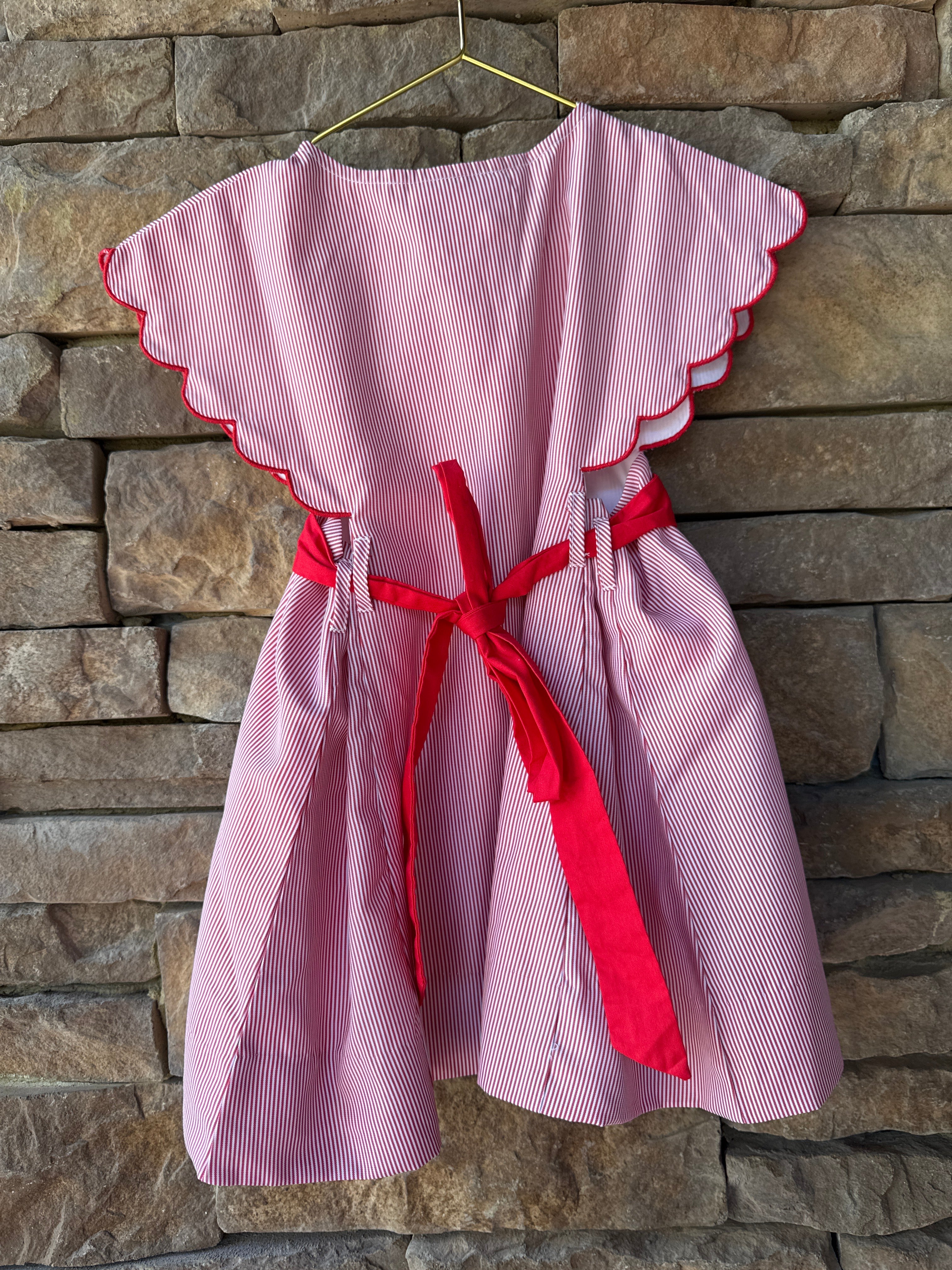 The Proper Peony Mouse Embro Red Pinstripe Dress 2T