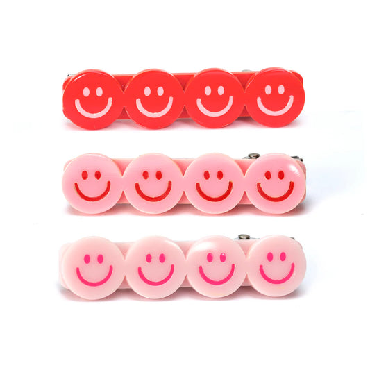 Happy Faces Pink Red Shades Hair Clips