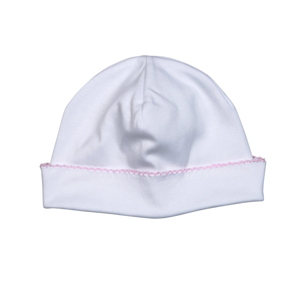 White Baby Hat w/ Pink Picot Trim