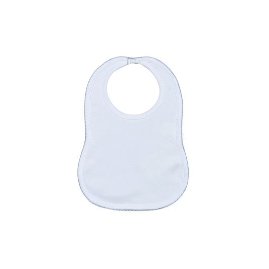 White Bib w/ Blue Picot Trim