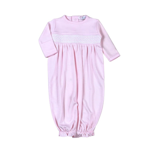 Pink Pima Hand Smocked Converter Gown