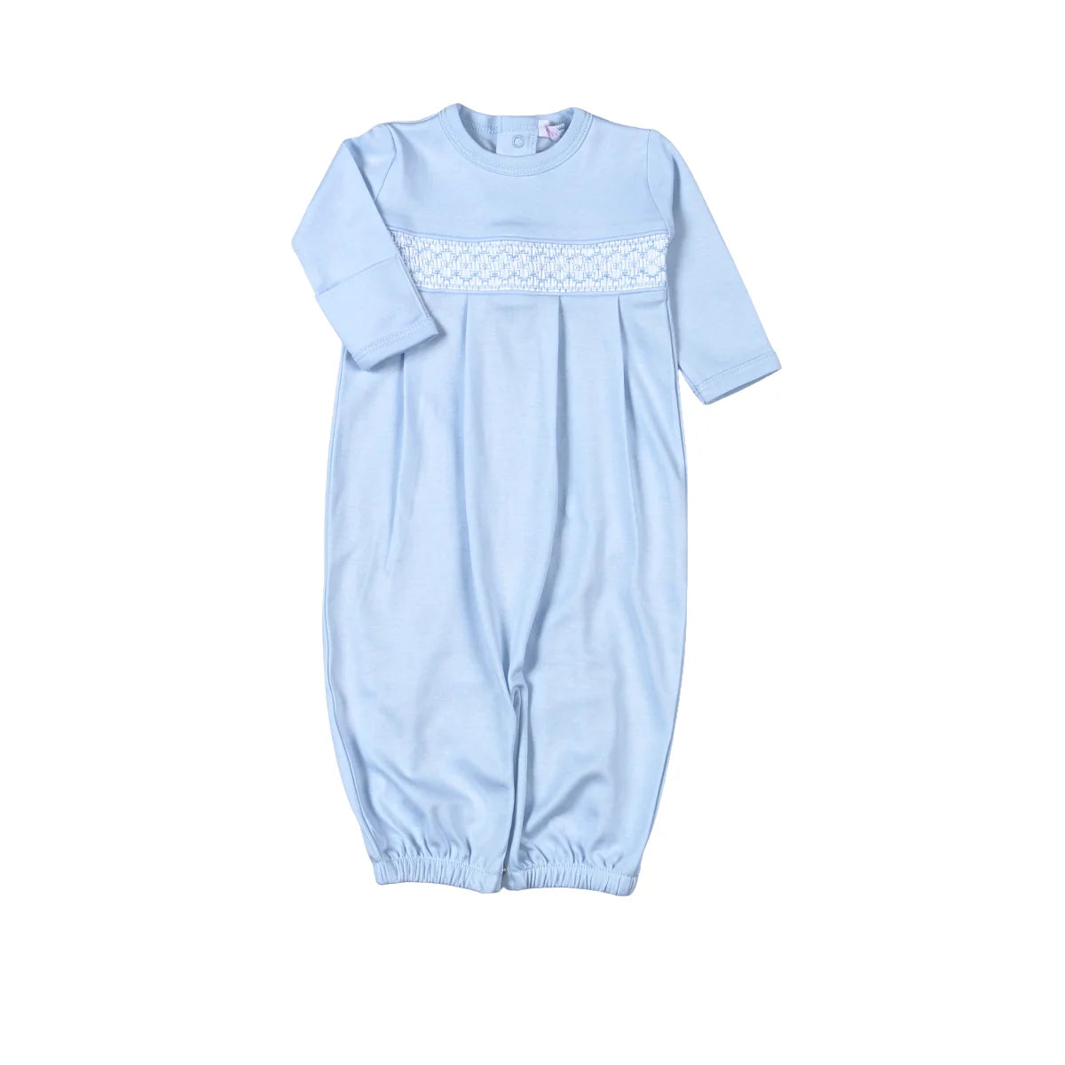 Blue Pima Hand Smocked Converter Gown