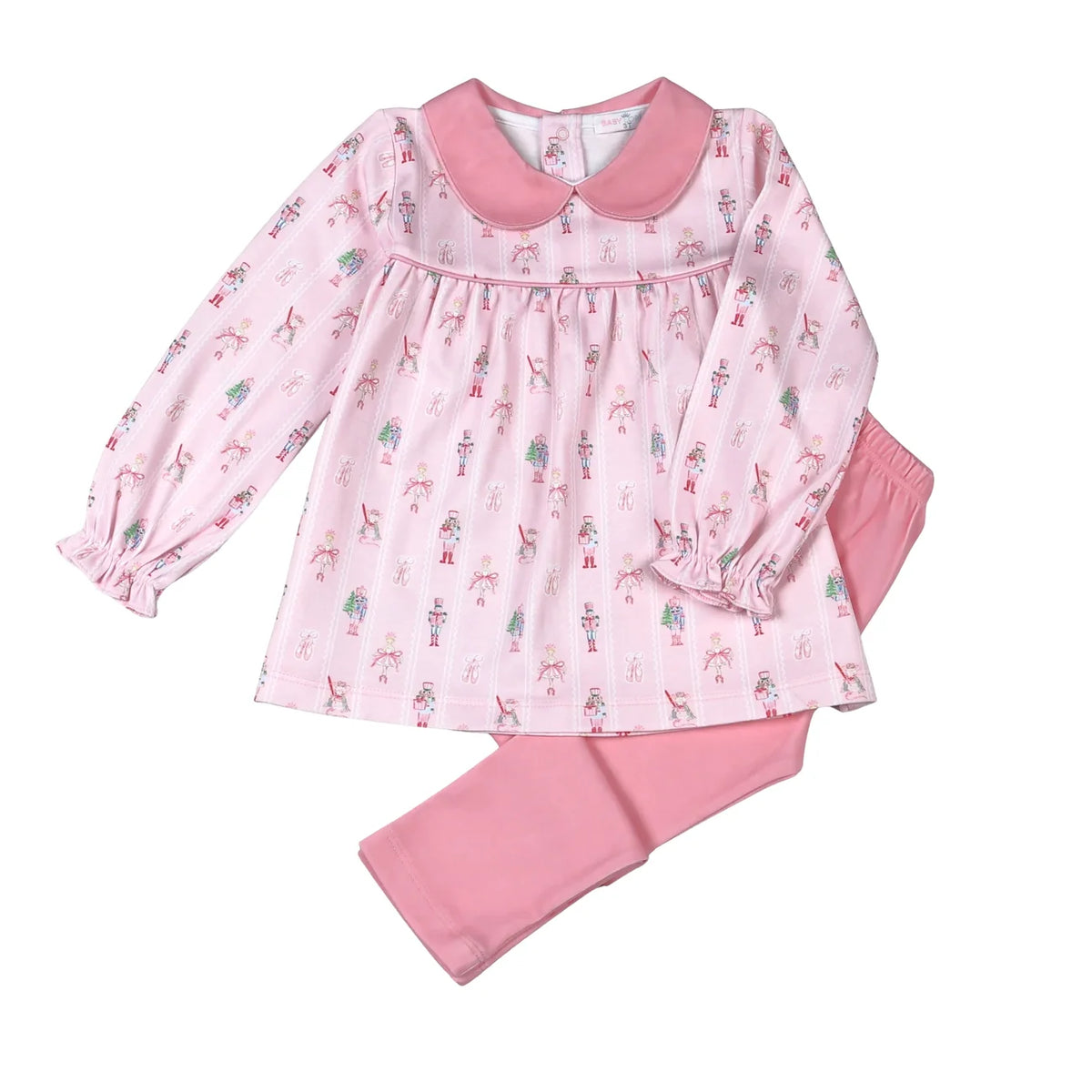 Pink Nutcracker Pima Scalloped Collar Top Set