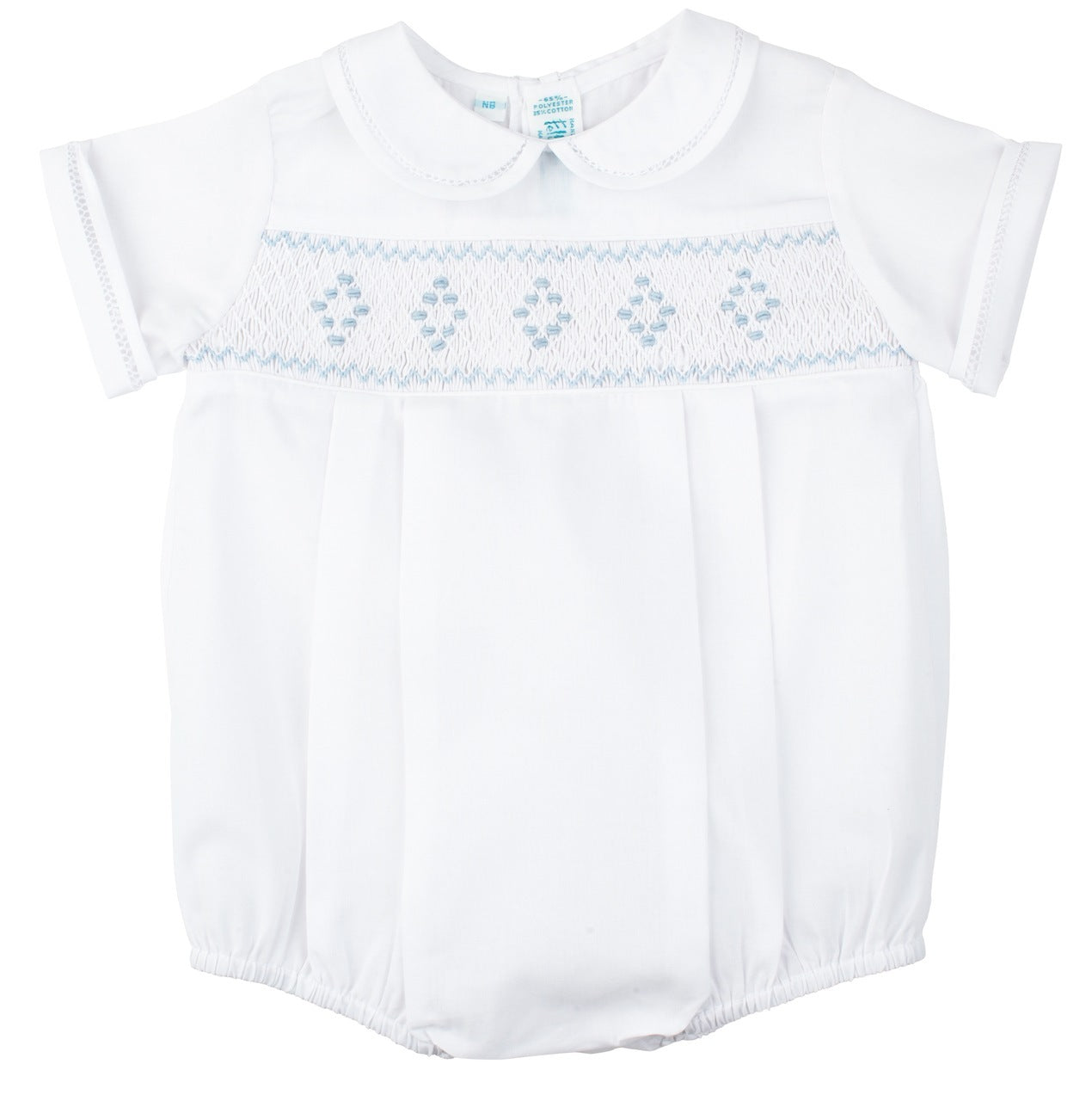 Smocked Embroidered Diamond Creeper - White/Blue