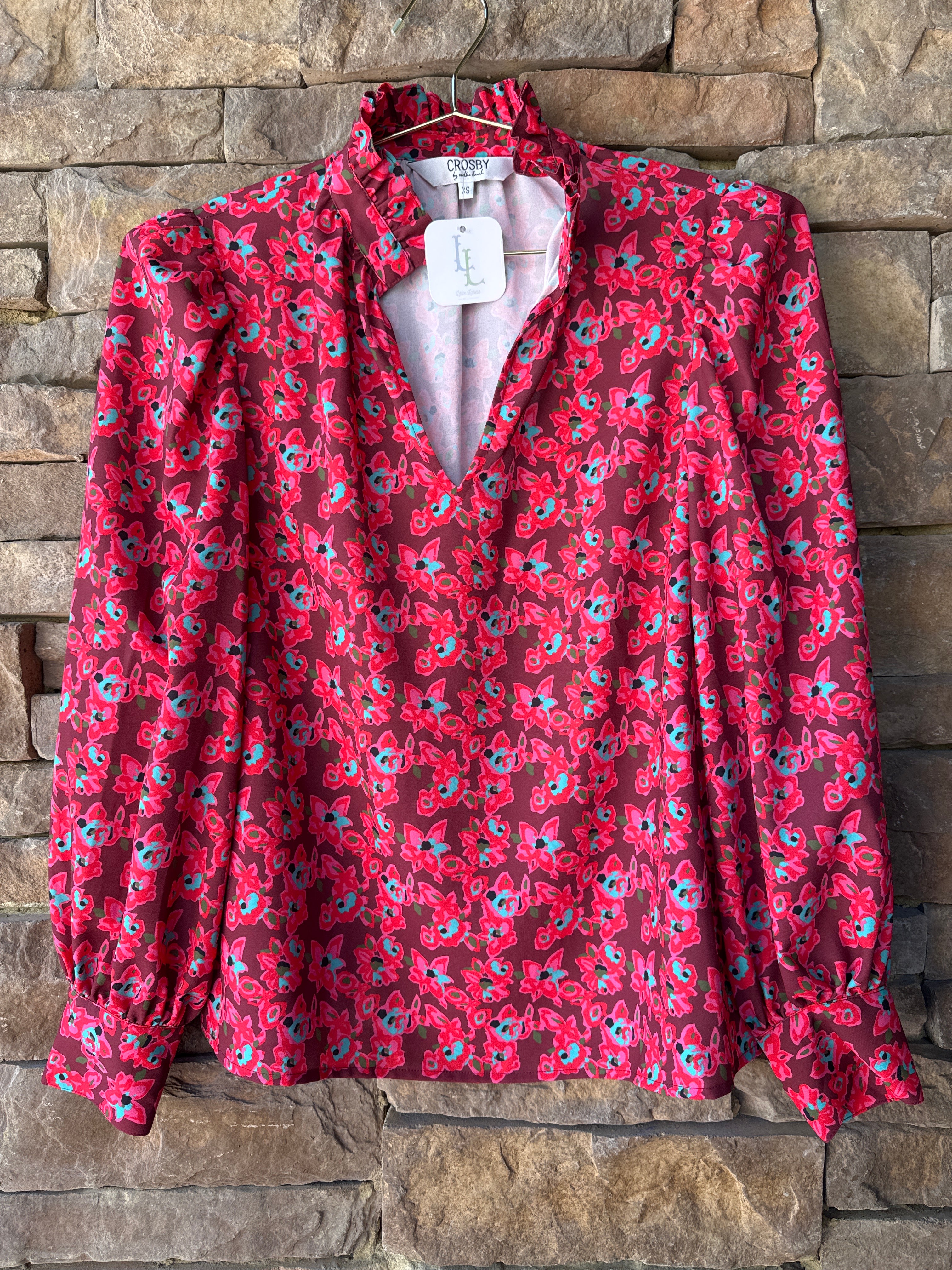 Crosby Pink and Red Floral Top XS