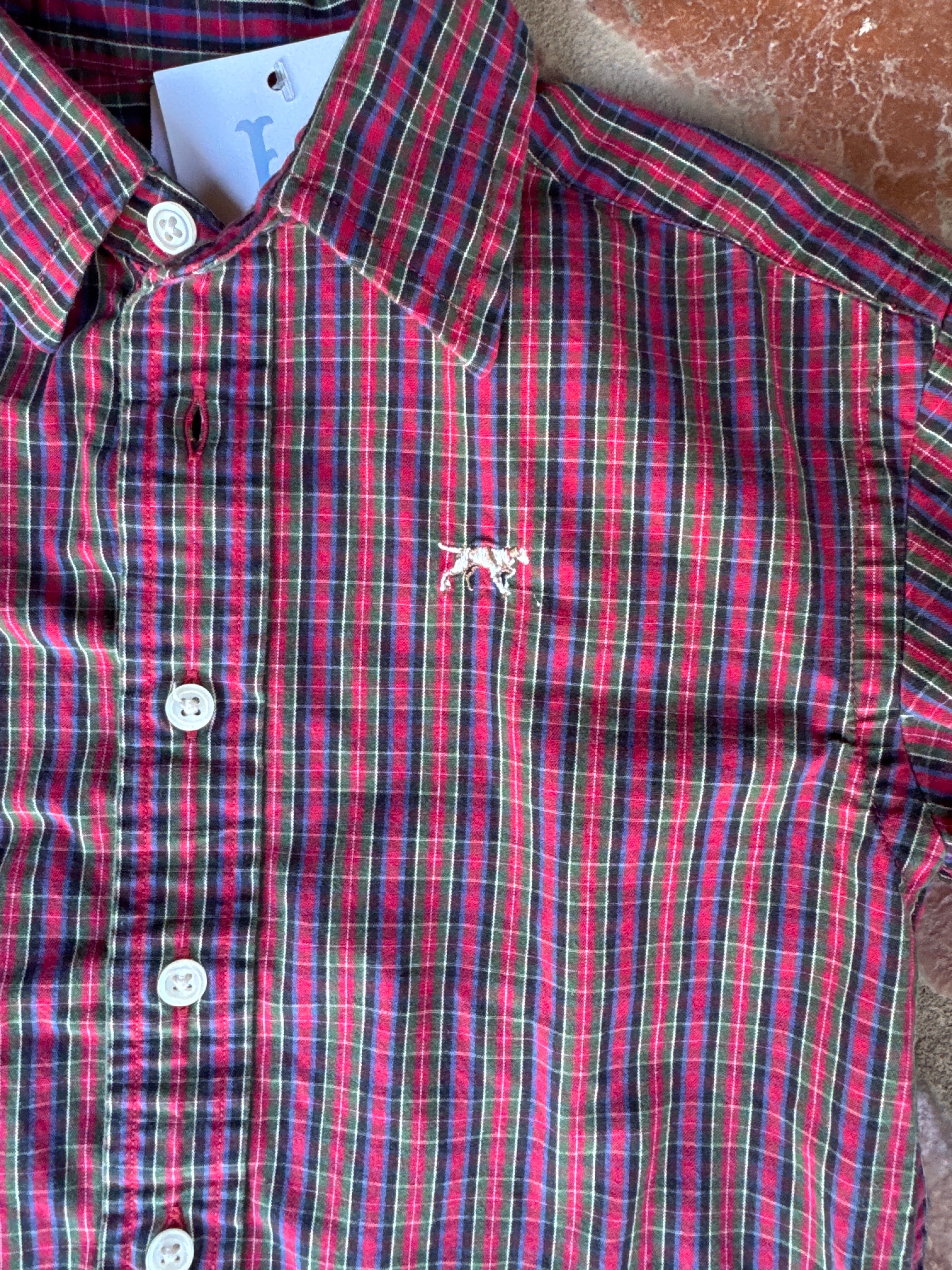 Crewcuts Christmas Plaid Ls ButtonUp w/dog 3T