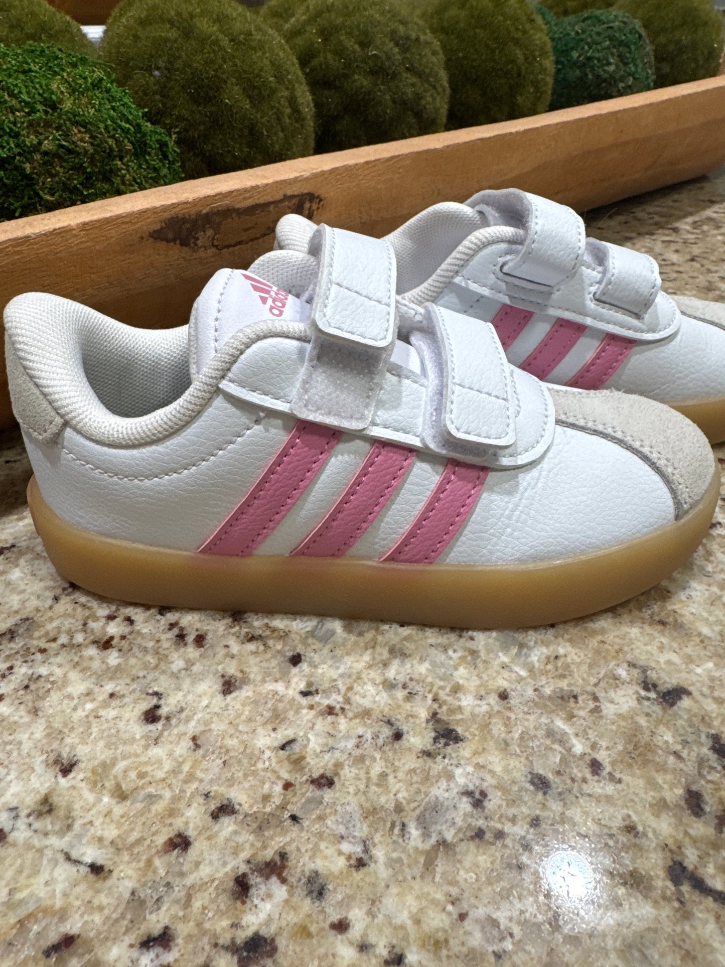 Adidas Velcro White and Pink Tennis Shoes 10c