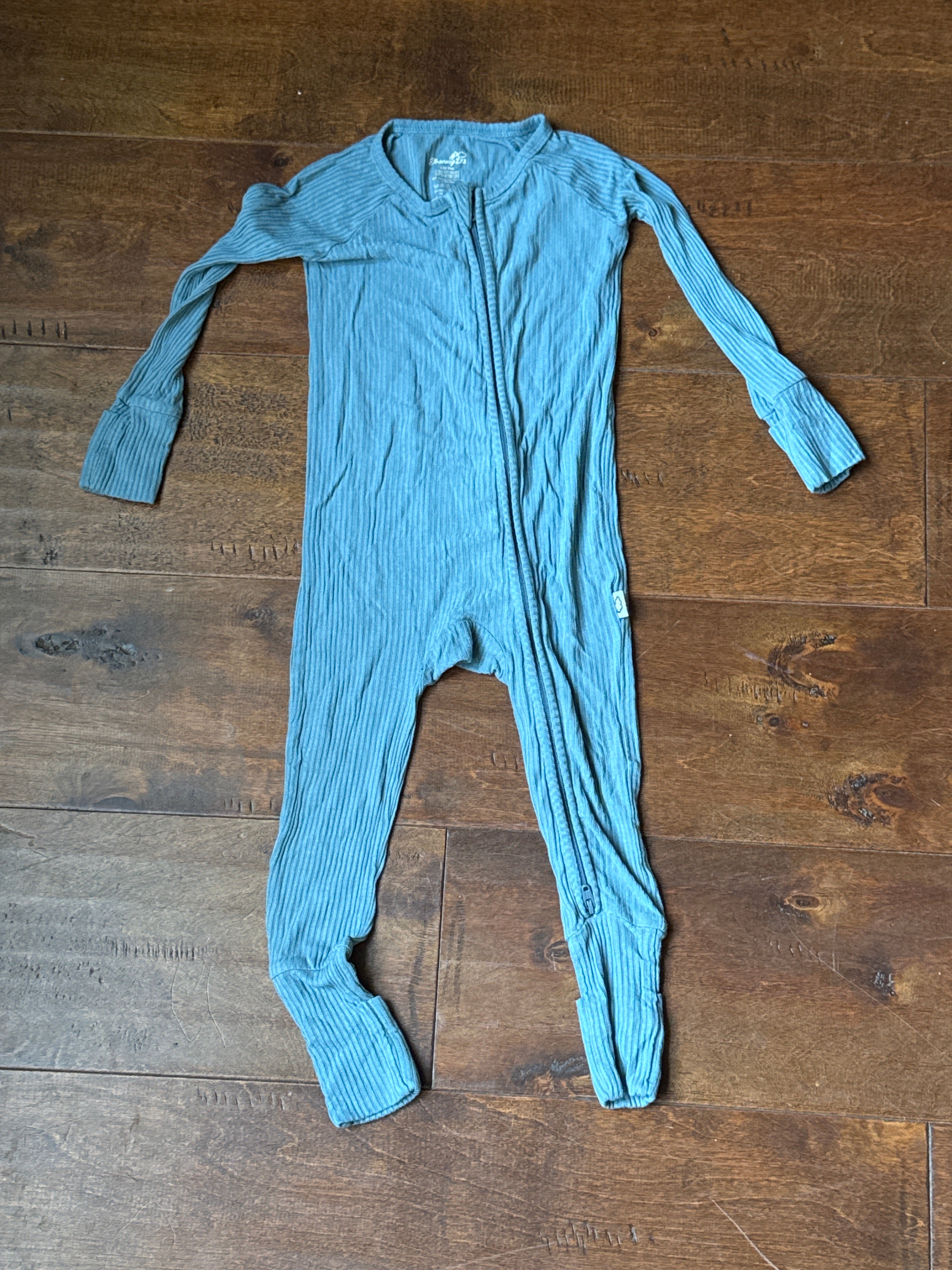 Ribbed Zippered Footie Baby Blue 6-12M