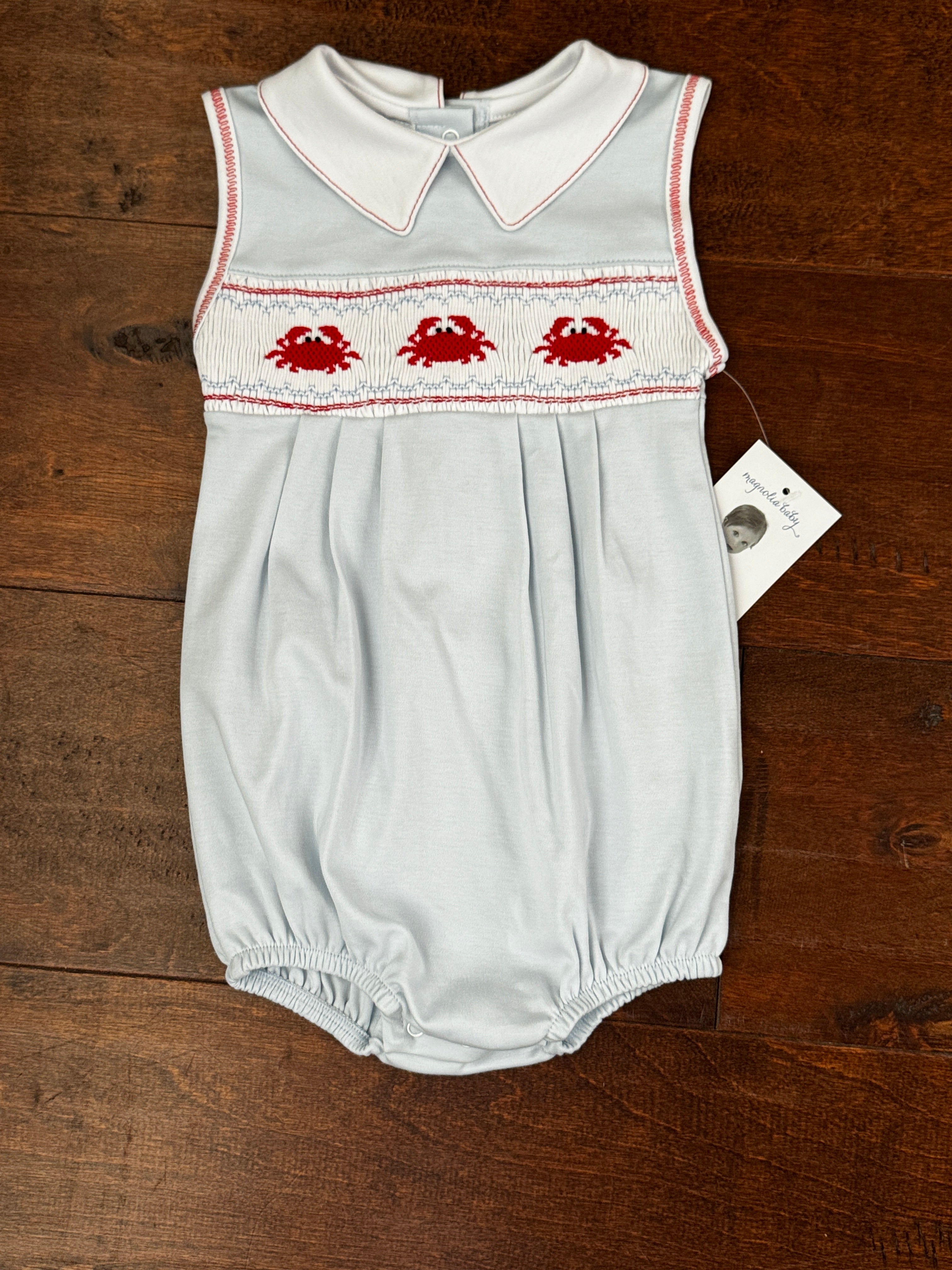 Magnolia Baby Crab Smocked Peter Pan Bubble 12m