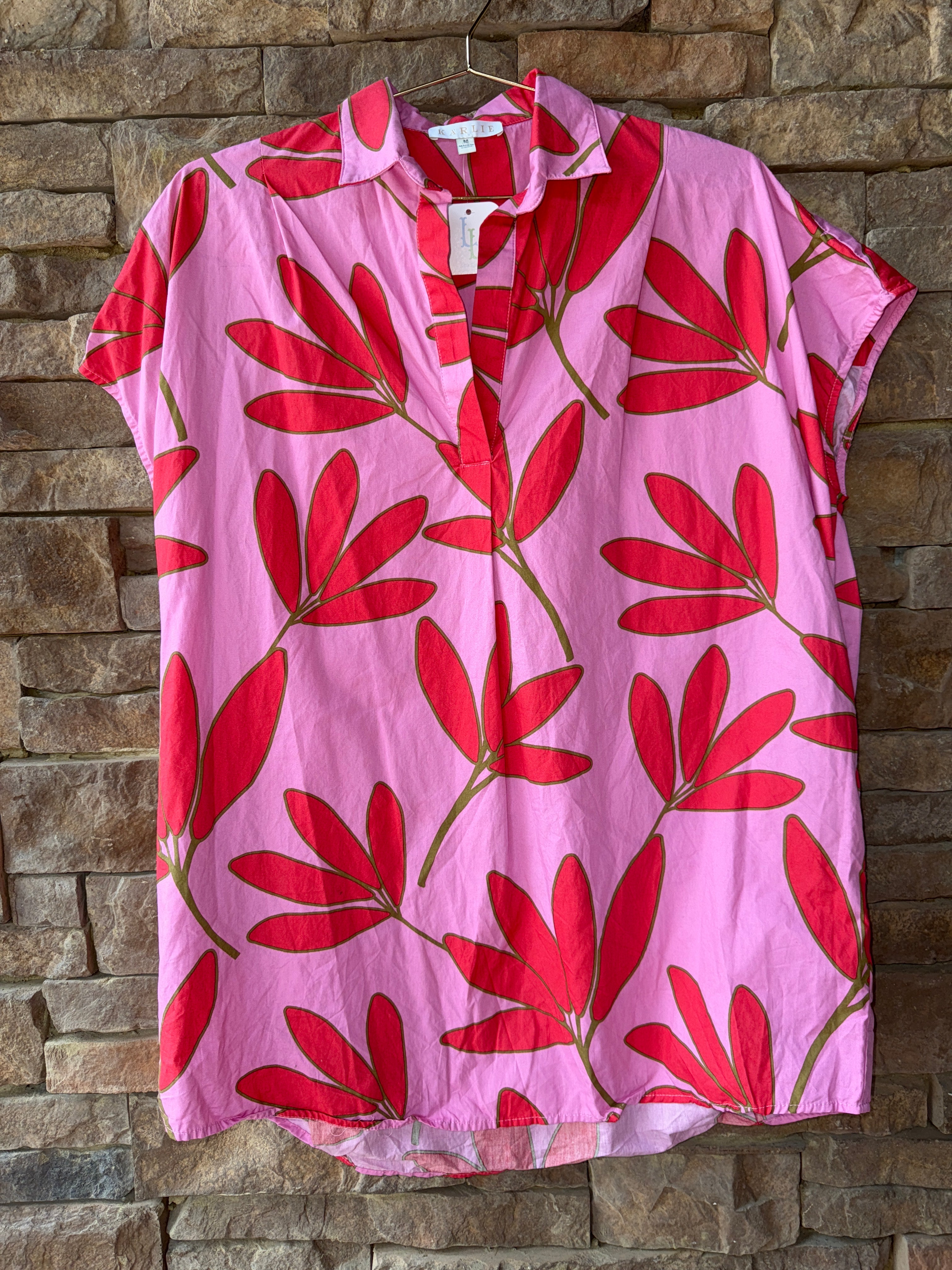 Karlie Light Pink and Red Floral Mini Dress M