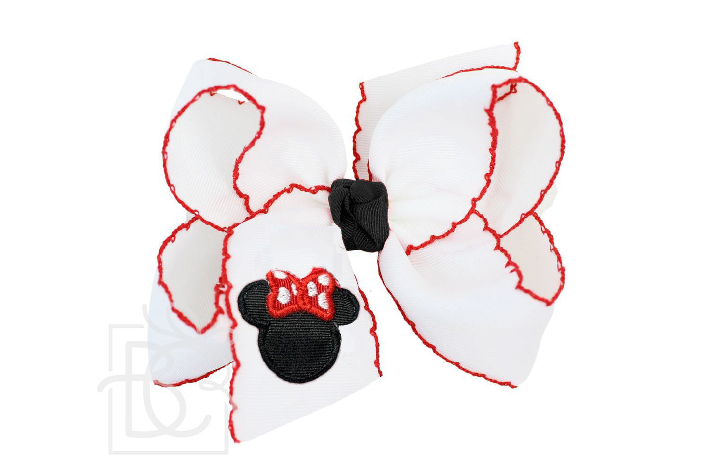 Crochet Edge Embroidered Bow - Mouse/Red