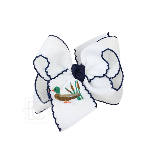 Crochet Edge Embroidered Bow -Navy/White