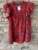 Fabrik Red and Black Floral Top L