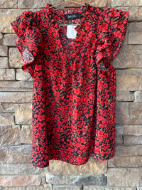 Fabrik Red and Black Floral Top L
