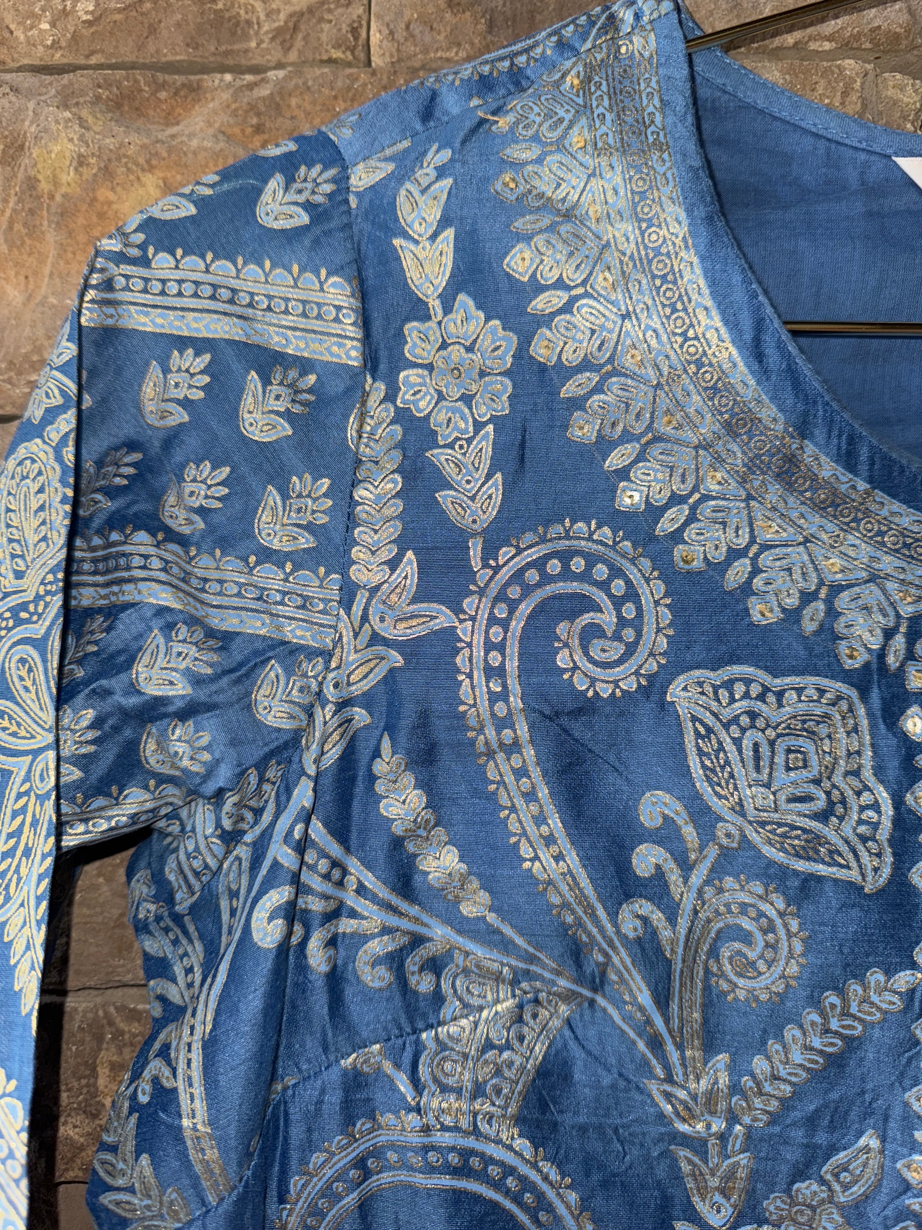 Biba Linen Metallic Design Dress Size 34 XS