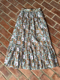 Madison Mathews Green Fall Floral Maxi Skirt S