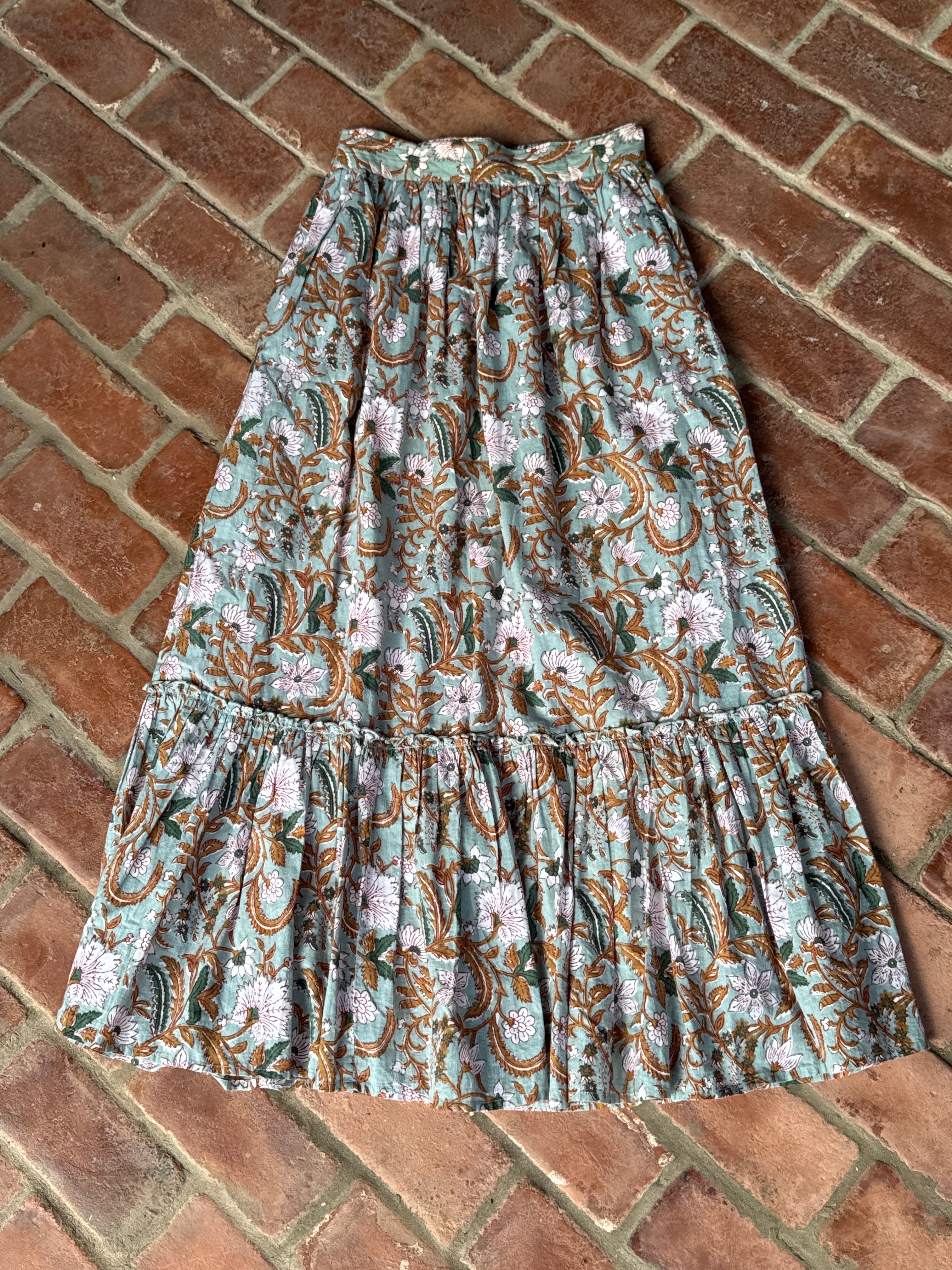 Madison Mathews Green Fall Floral Maxi Skirt S