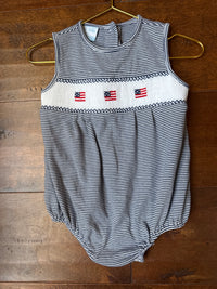 Petit Bebe American Flag Smocked Bubble 12m