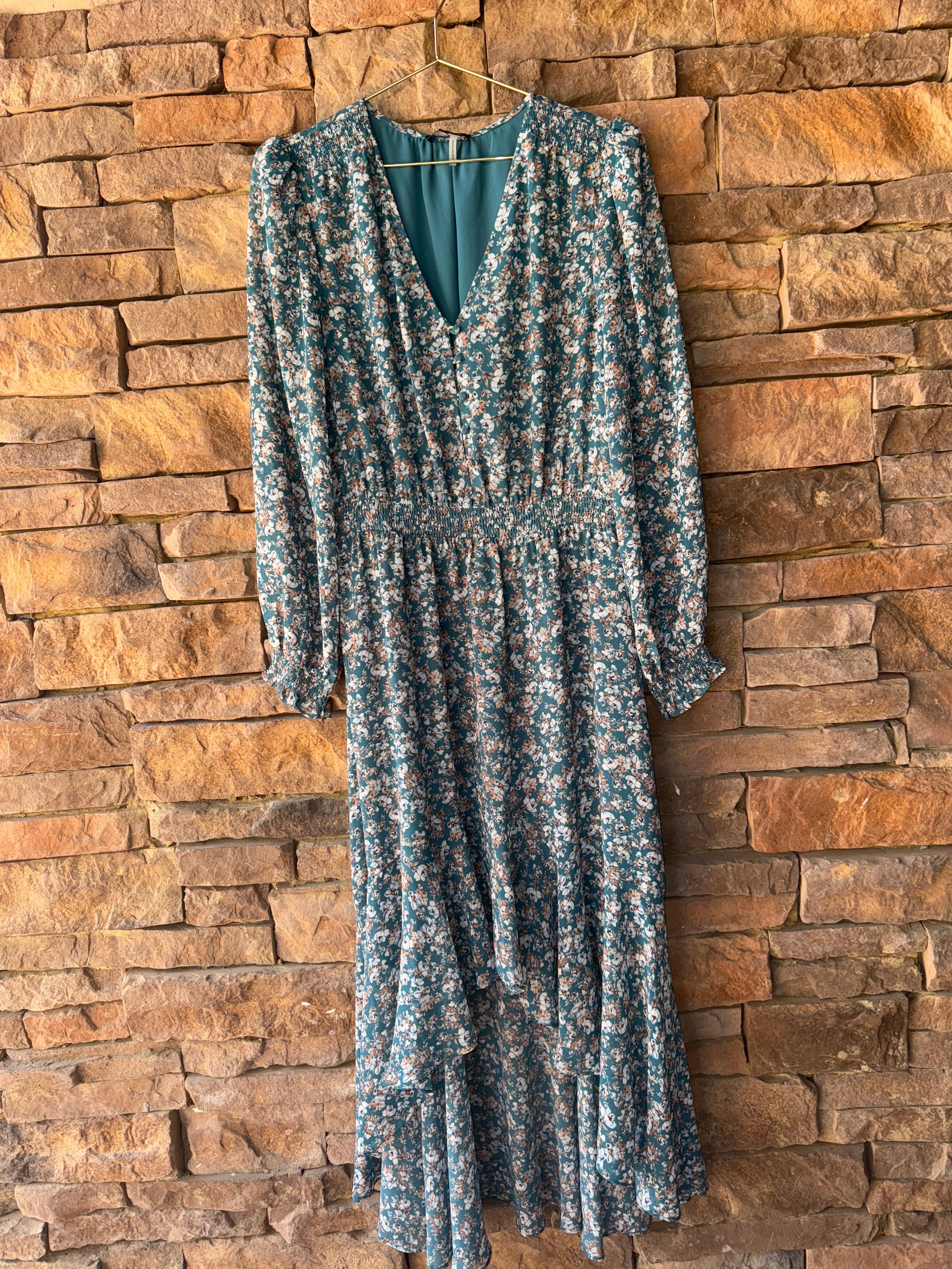 1 State LS Green Floral Maxi M