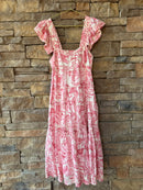 Olivaceous Pink Flutter Sleeve Maxi Dress M