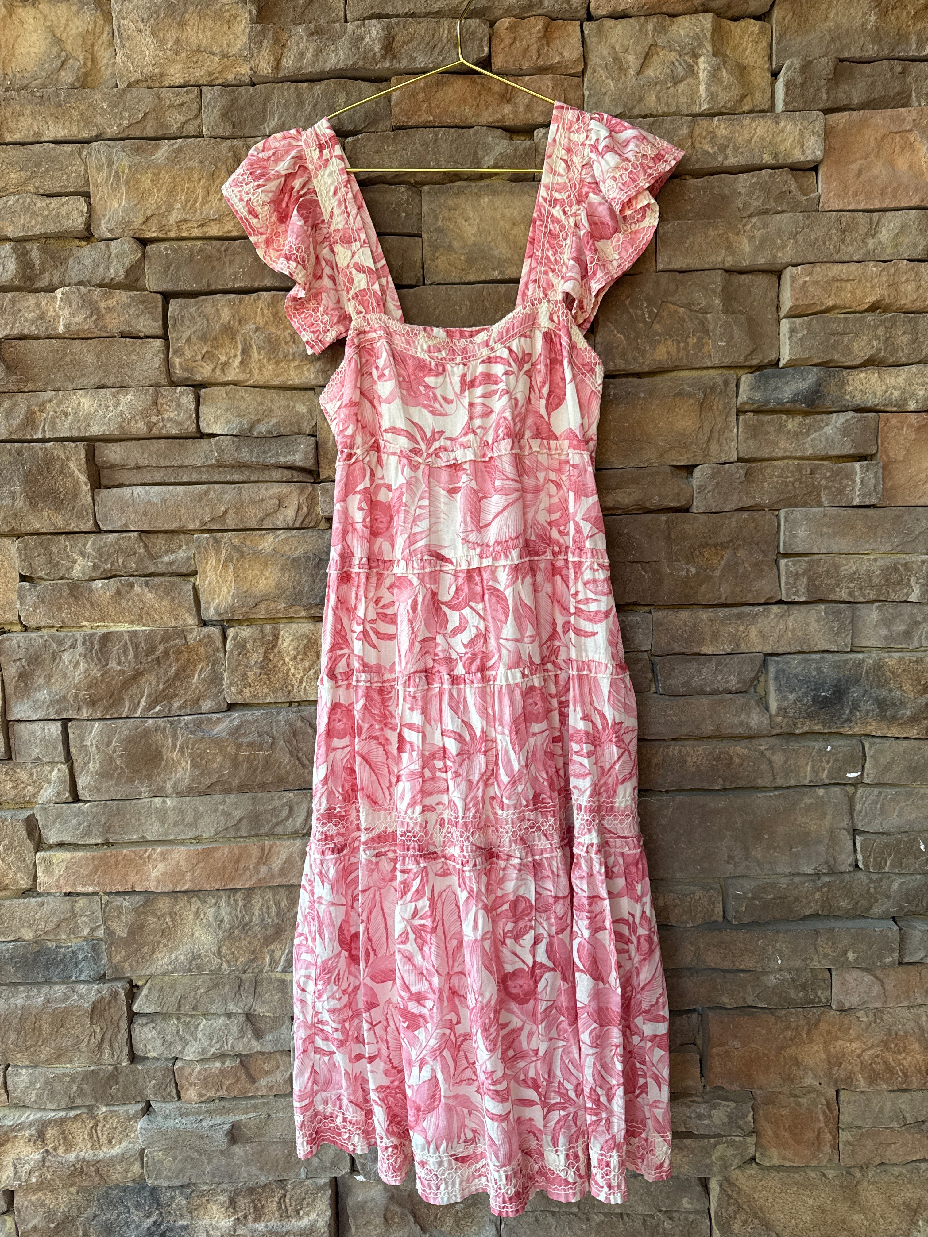 Olivaceous Pink Flutter Sleeve Maxi Dress M