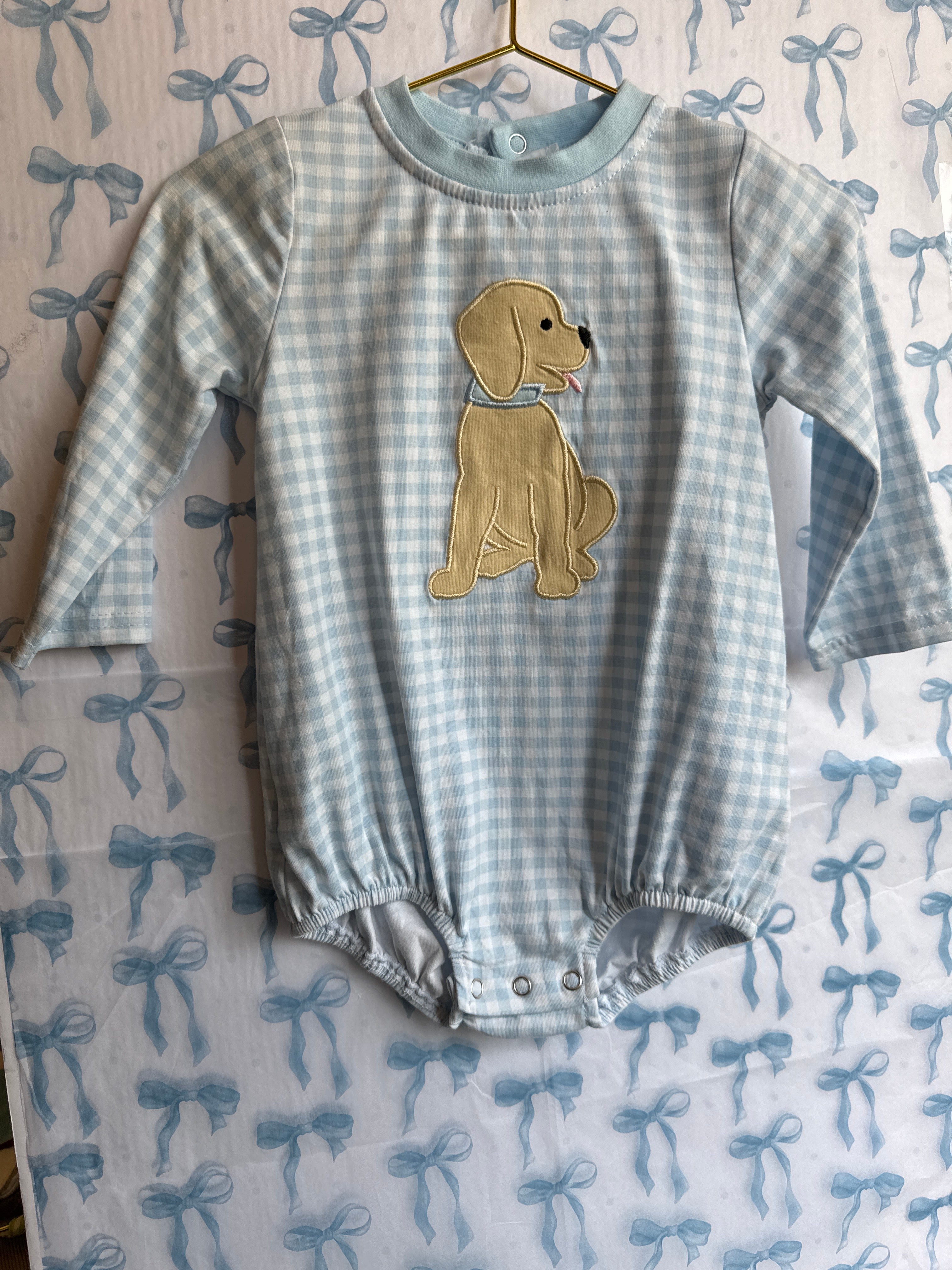 Trotter Street Blue Gingham Lab Bubble 12m