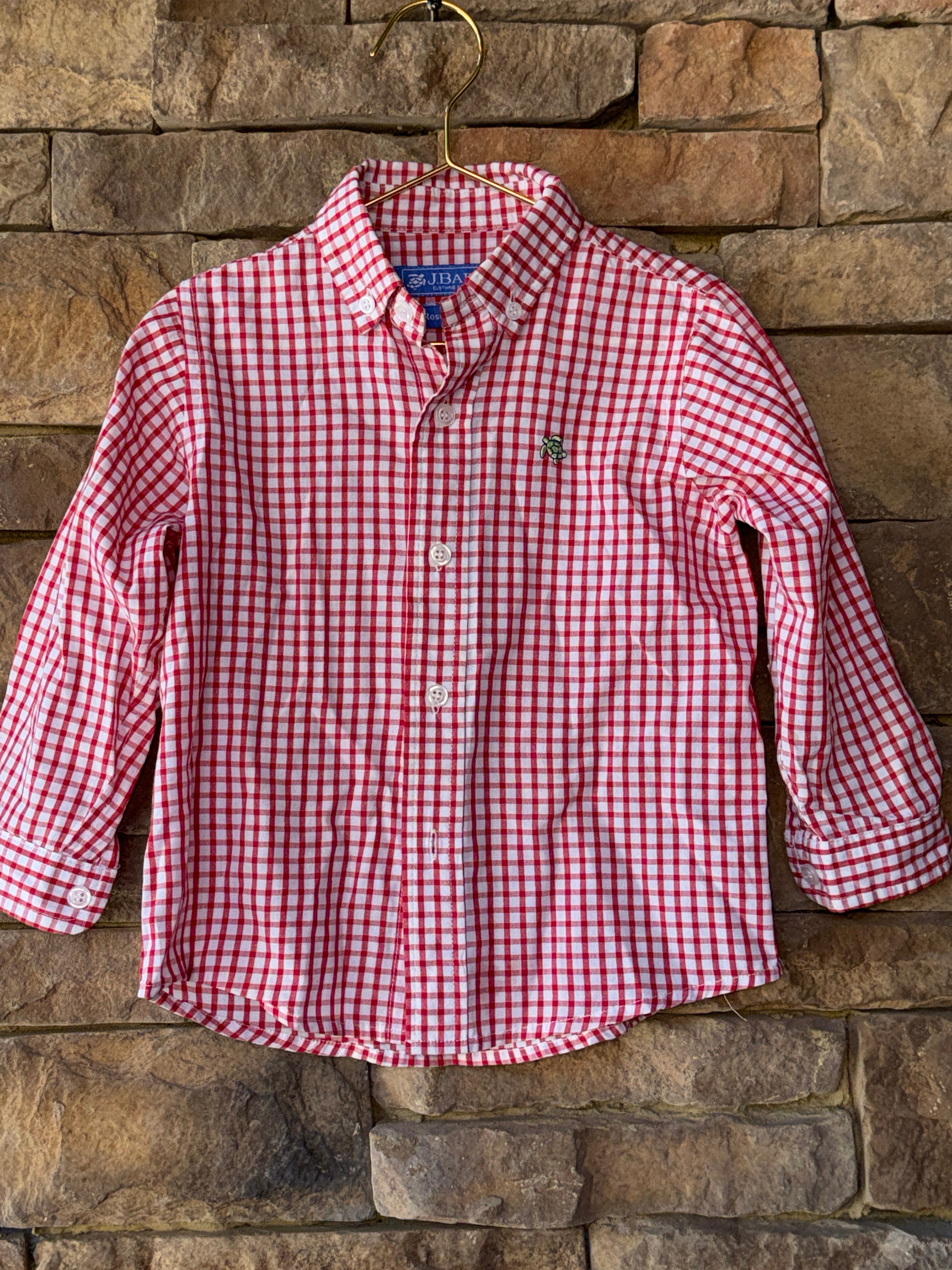 JBailey Red Gingham LS Roscoe Shirt 2T