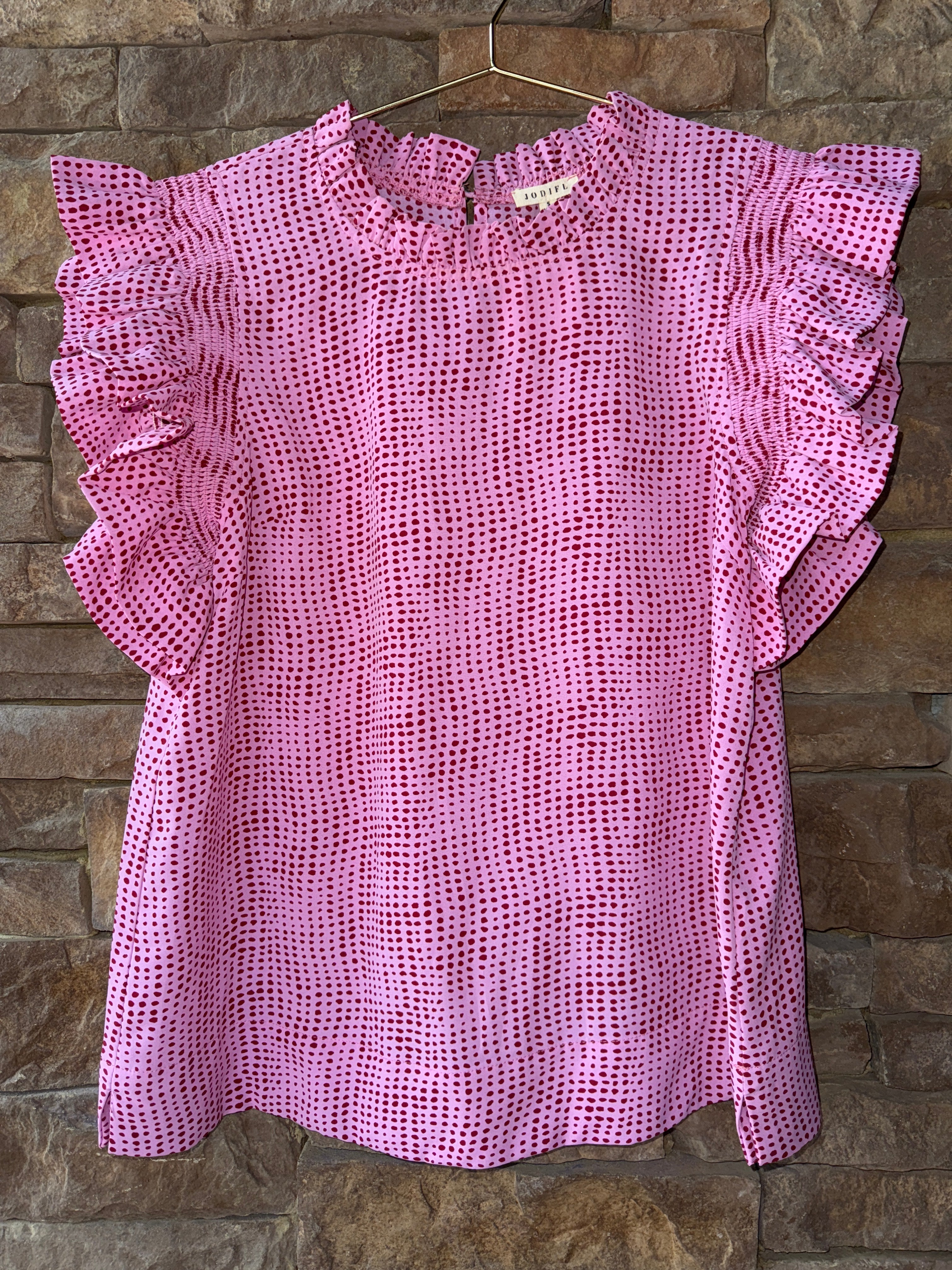 Jodifl Polka Dot Sleeveless Flutter Sleeve Blouse S