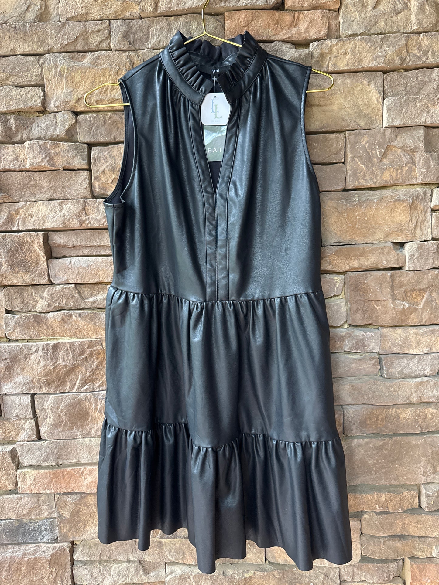 Fate Black Leather Sleeveless Dress L