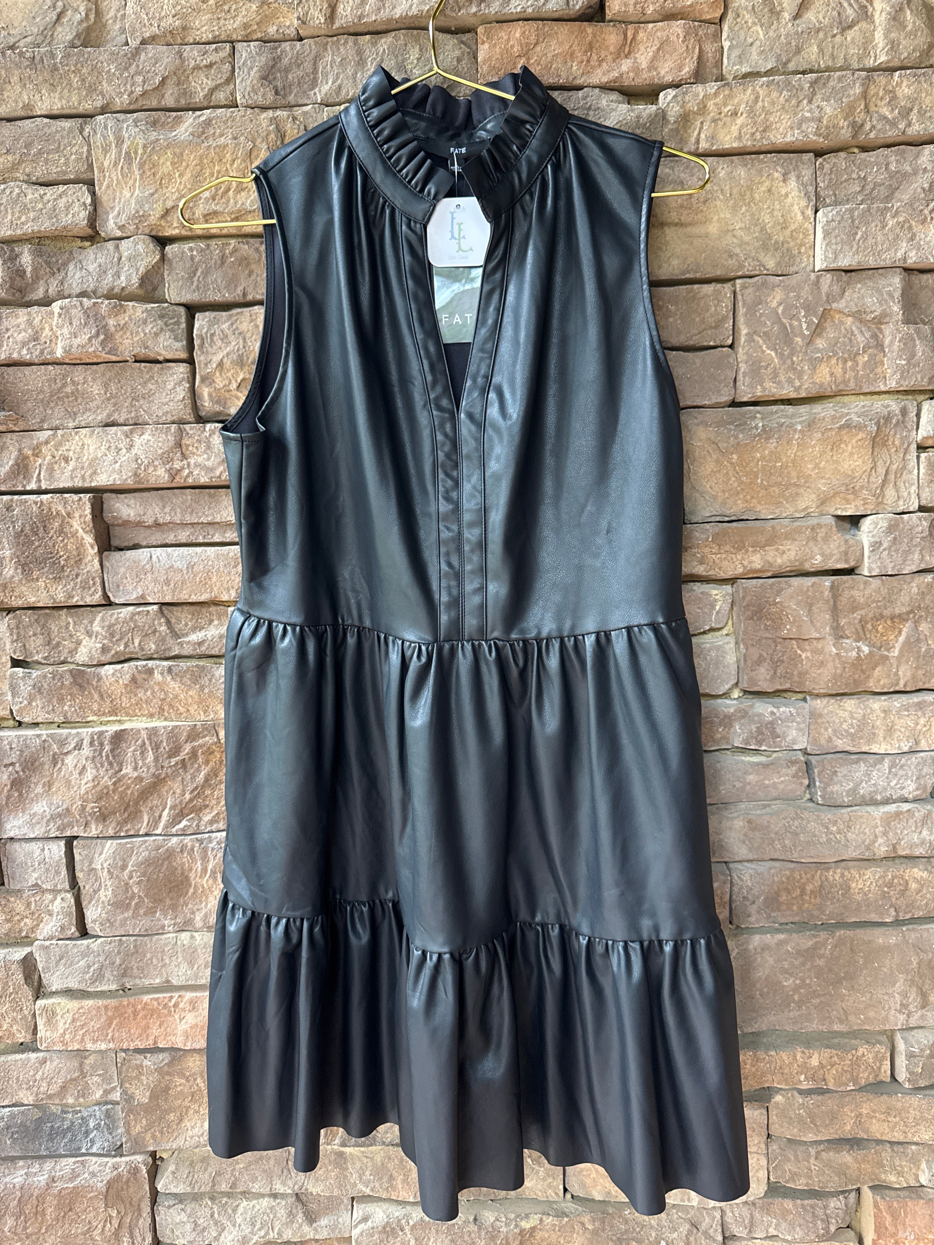 Fate Black Leather Sleeveless Dress L