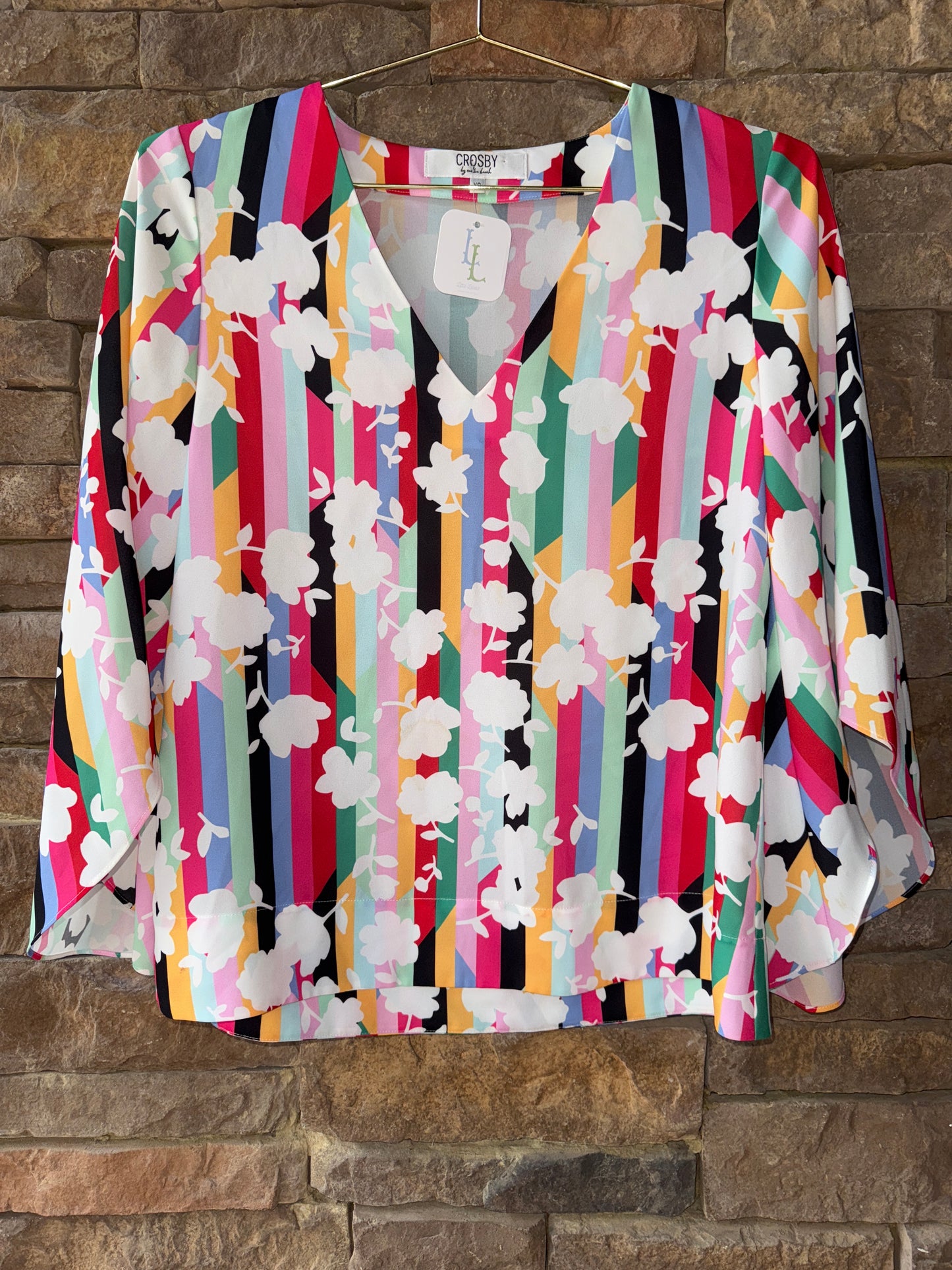 Crosby Striped Flower Blouse XS