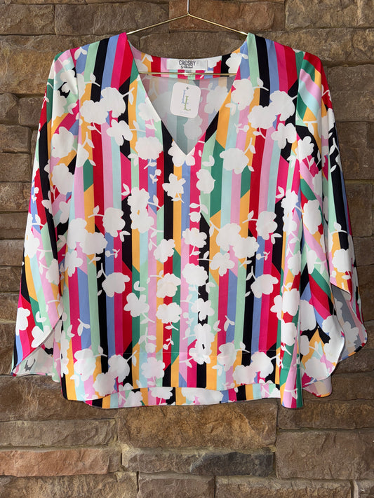 Crosby Striped Flower Blouse XS